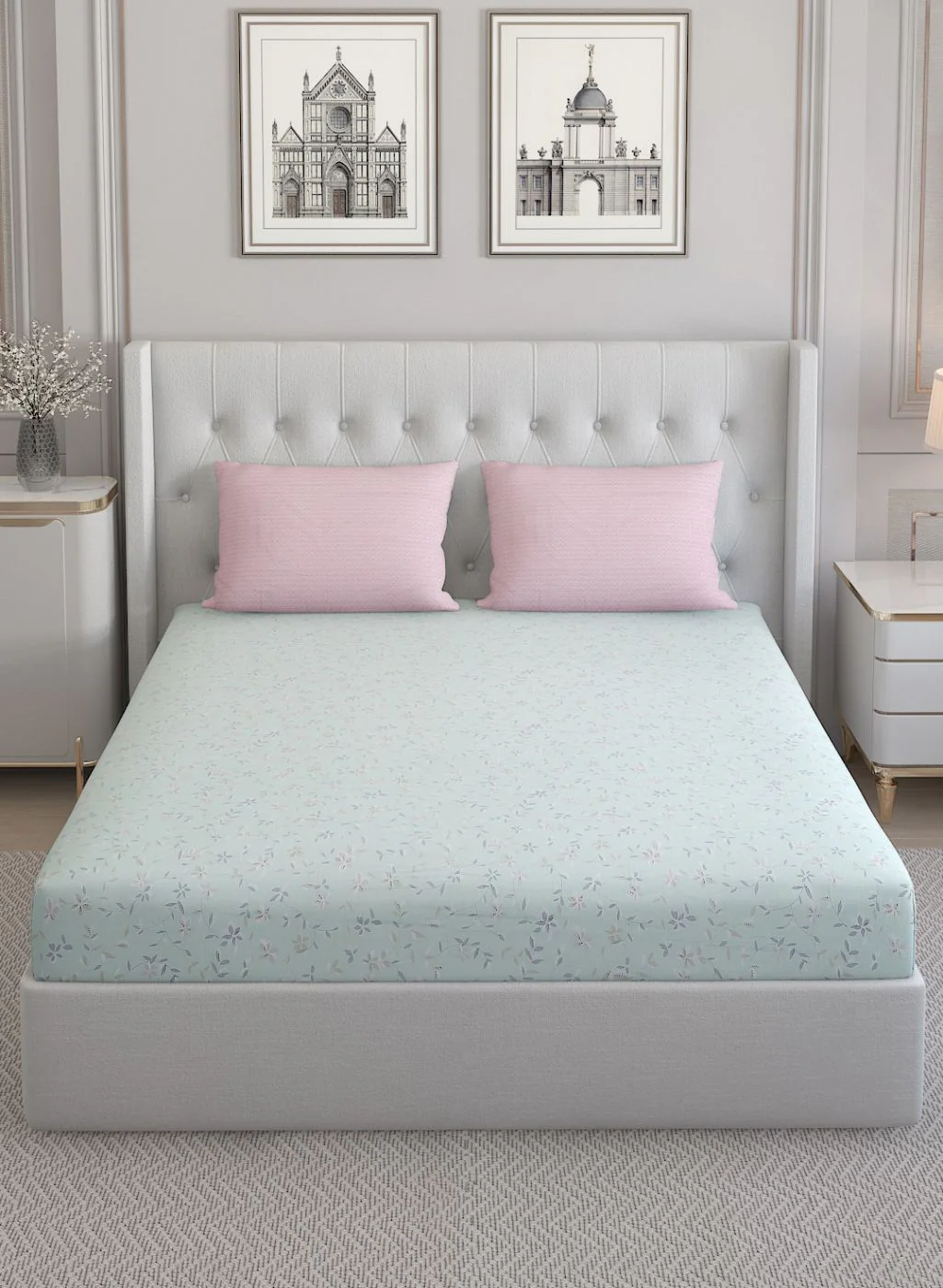 200TC Pure Cotton Queen Bedsheet with 2 Pillow Covers - Image 2