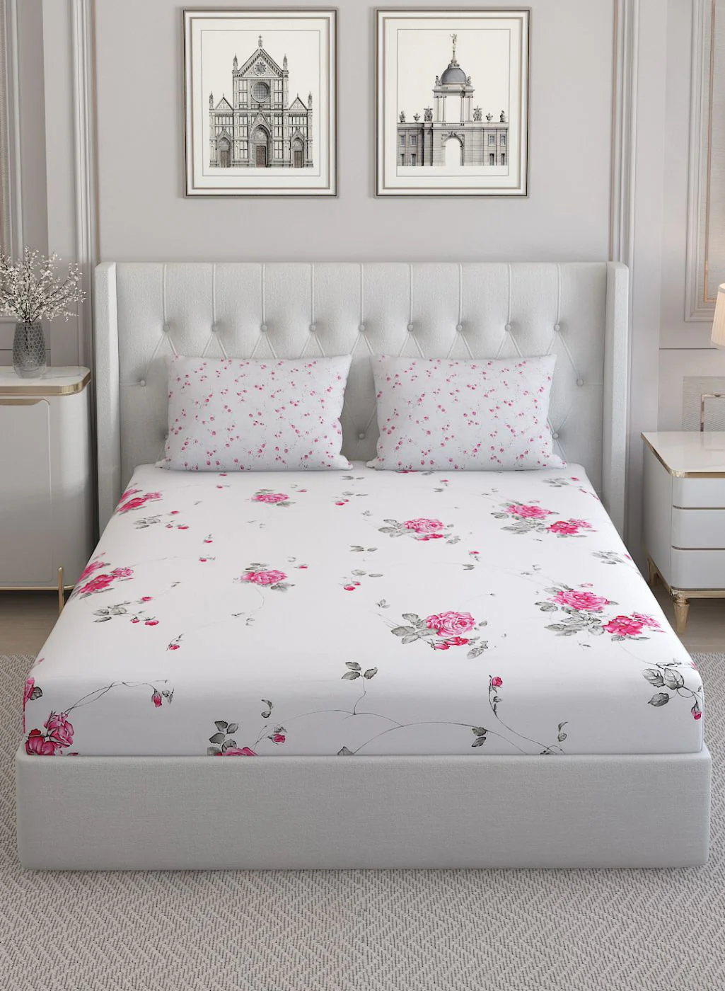 200TC Pure Cotton Queen Bedsheet with 2 Pillow Covers - Image 2