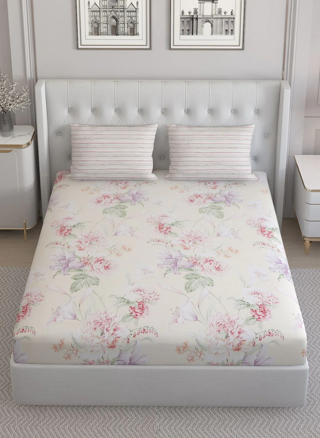 200TC Pure Cotton Queen Bedsheet with 2 Pillow Covers - Image 3