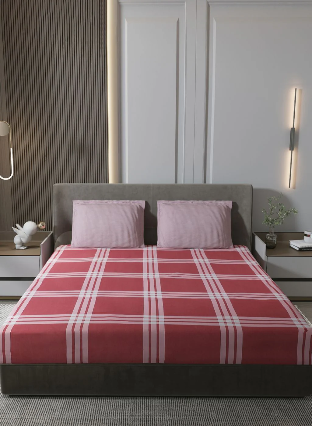 200TC Pure Cotton Queen Bedsheet with 2 Pillow Covers - Image 2