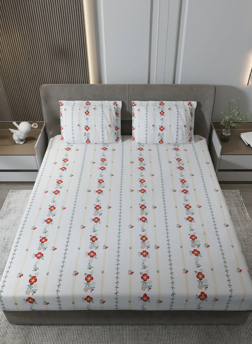 200TC Pure Cotton Queen Bedsheet with 2 Pillow Covers - Image 3