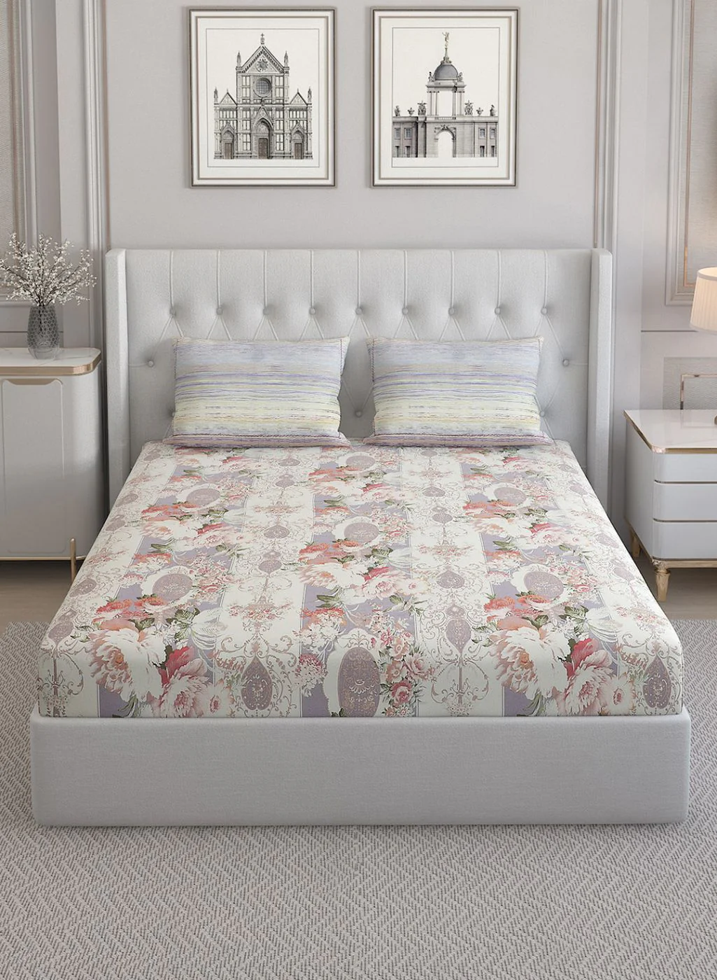 200TC Pure Cotton Queen Bedsheet with 2 Pillow Covers - Image 2