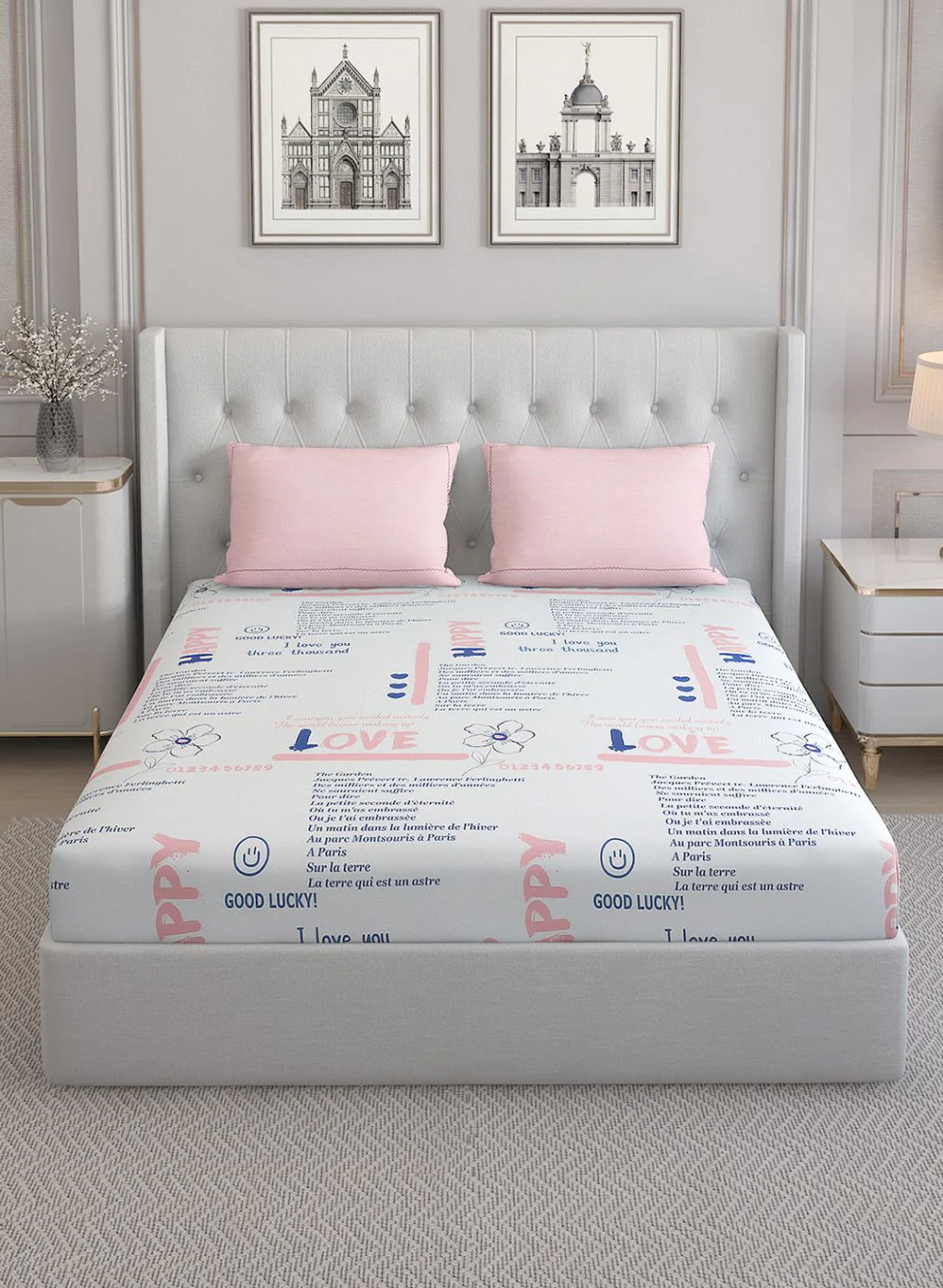 200TC Pure Cotton Queen Bedsheet with 2 Pillow Covers - Image 2
