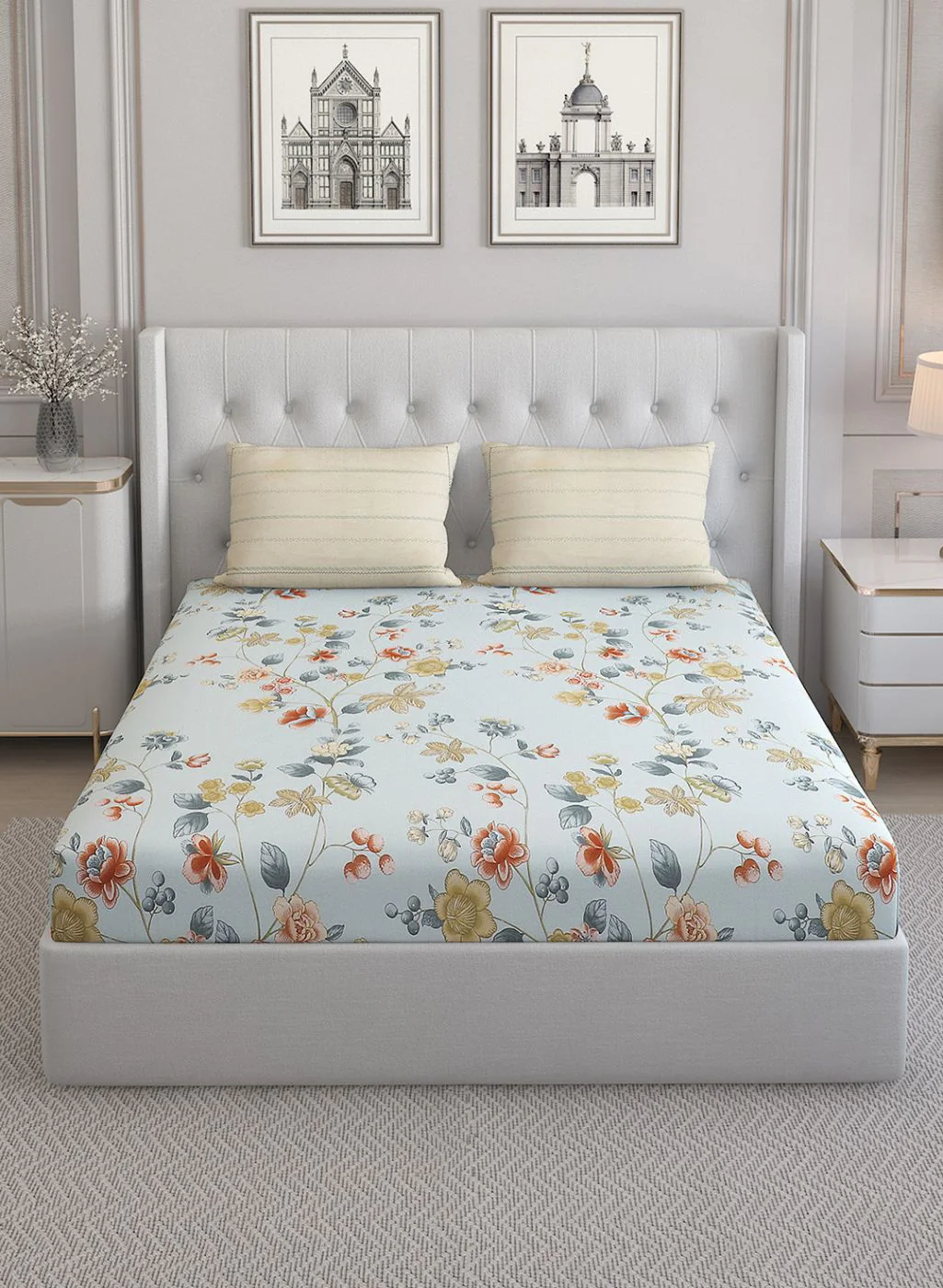 200TC Pure Cotton Queen Bedsheet with 2 Pillow Covers - Image 2