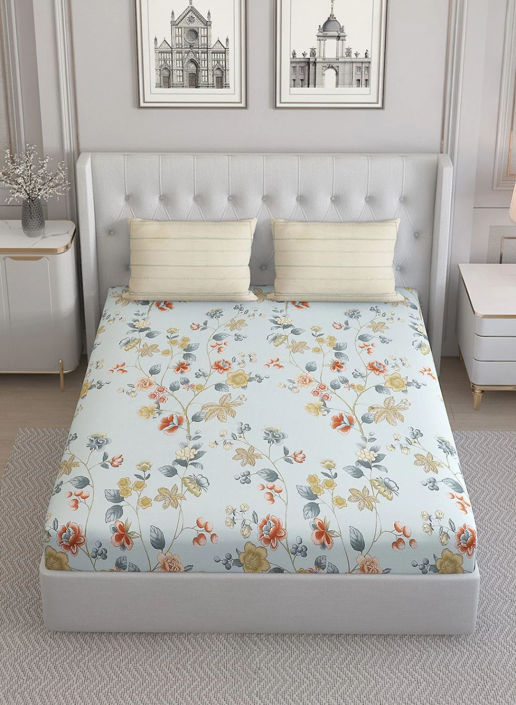 200TC Pure Cotton Queen Bedsheet with 2 Pillow Covers - Image 3