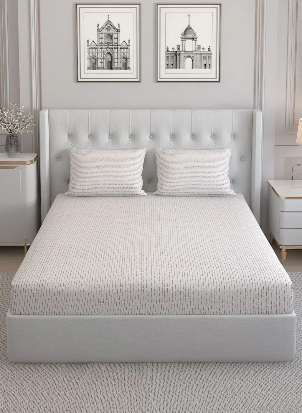 210TC Pure Cotton Queen Bedsheet with 2 Pillow Covers - Image 3