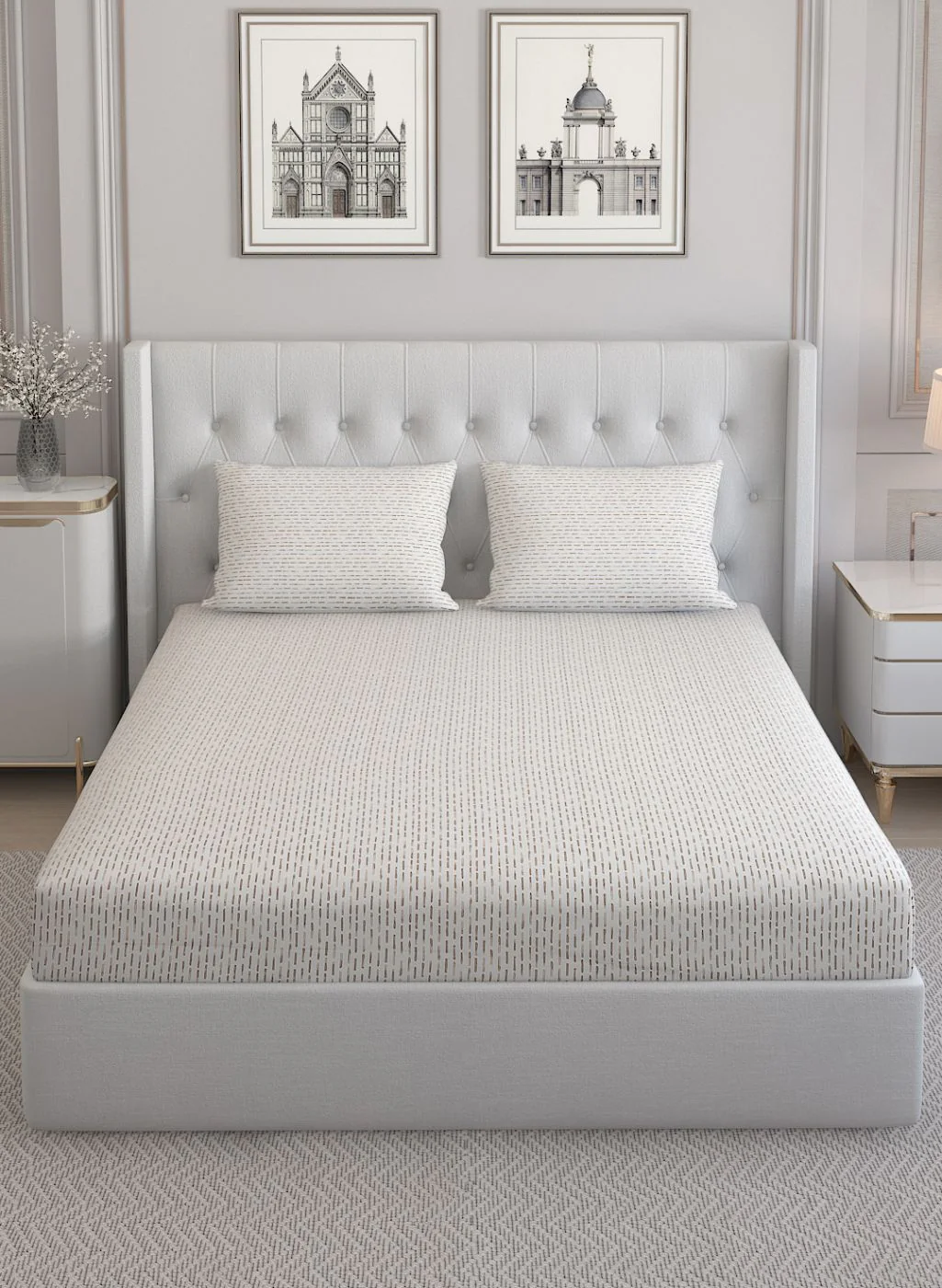210TC Pure Cotton Queen Bedsheet with 2 Pillow Covers - Image 3