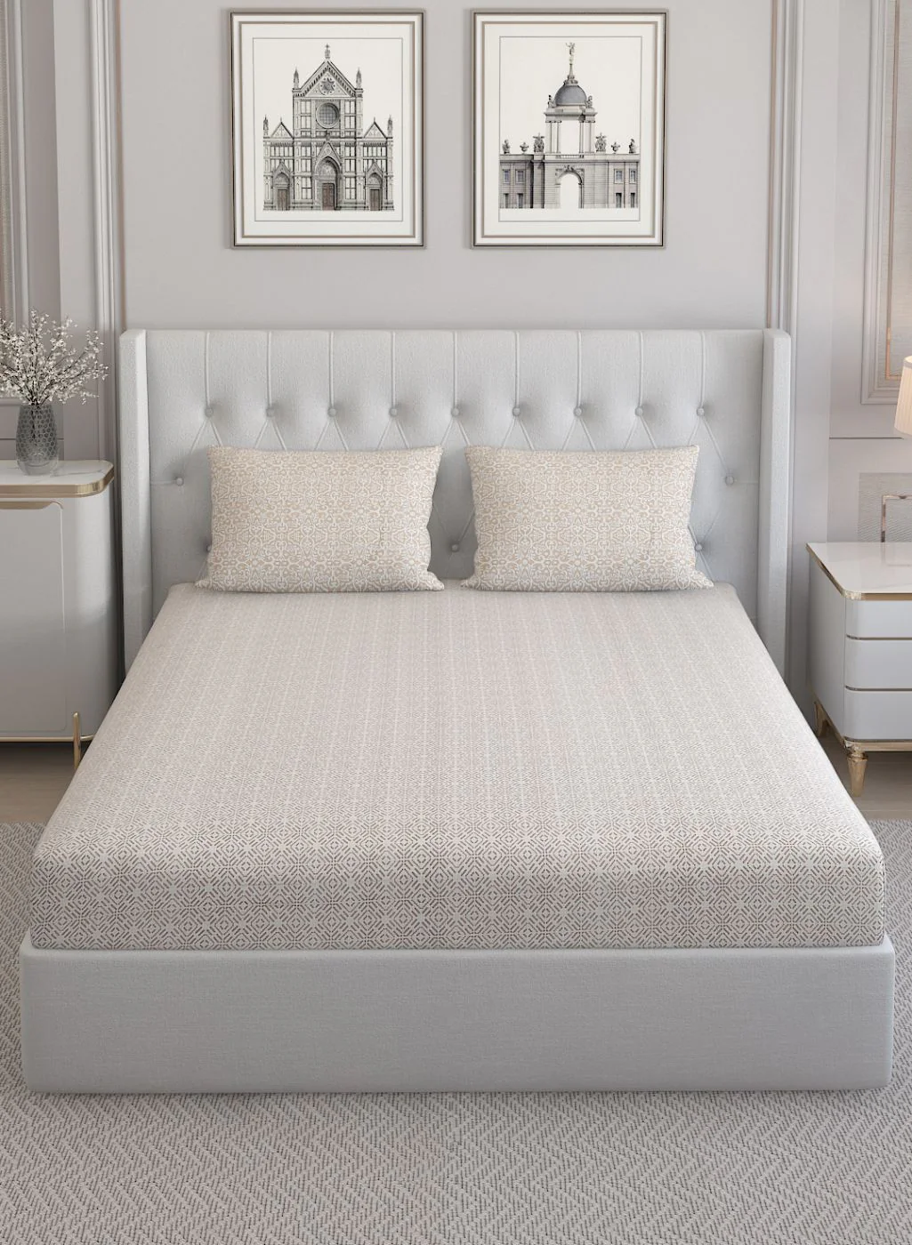 210TC Pure Cotton Queen Bedsheet with 2 Pillow Covers - Image 3