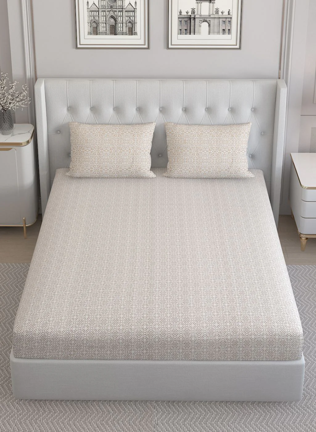 210TC Pure Cotton Queen Bedsheet with 2 Pillow Covers - Image 4