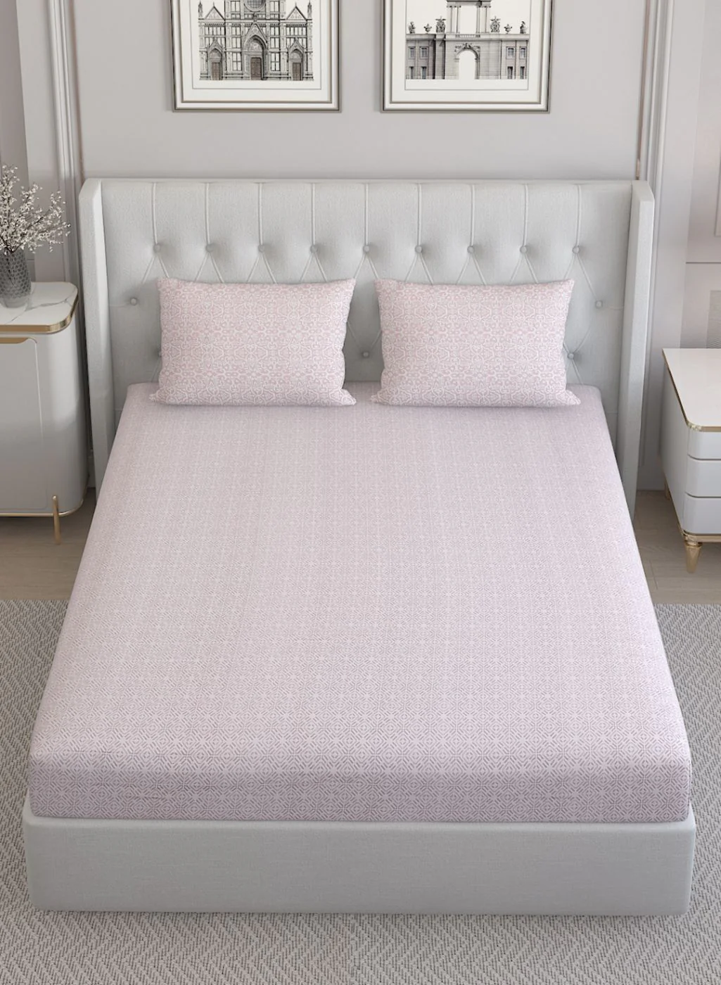 210TC Pure Cotton Queen Bedsheet with 2 Pillow Covers - Image 4