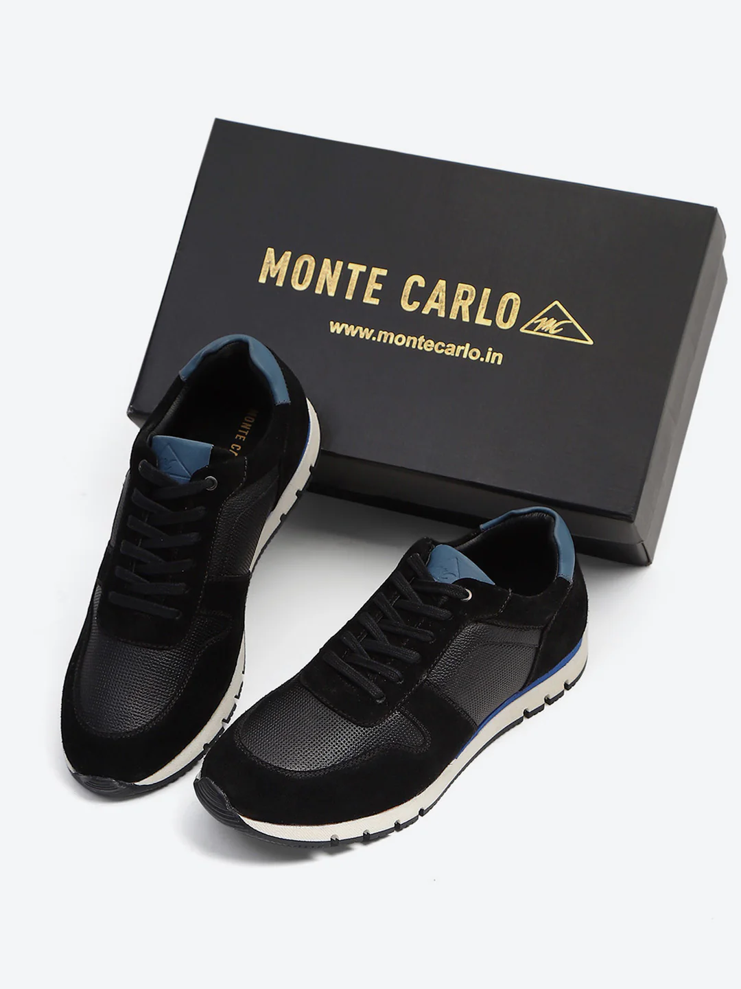 Monte Carlo Black Leather Classic Retro Vintage Casual Lifestyle Trainer Lace-Up Sneakers for Men - Image 2