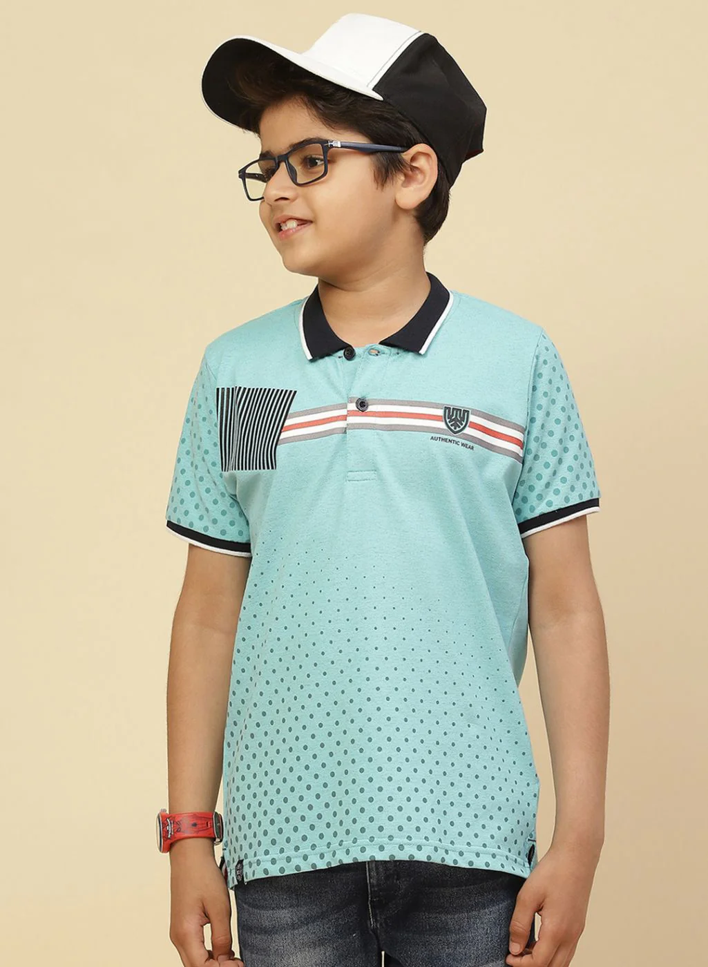 Boys Aqua Blue Printed T-Shirt - Image 2