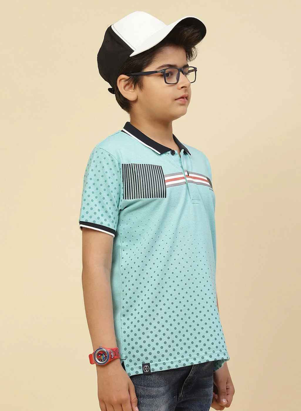 Boys Aqua Blue Printed T-Shirt - Image 4