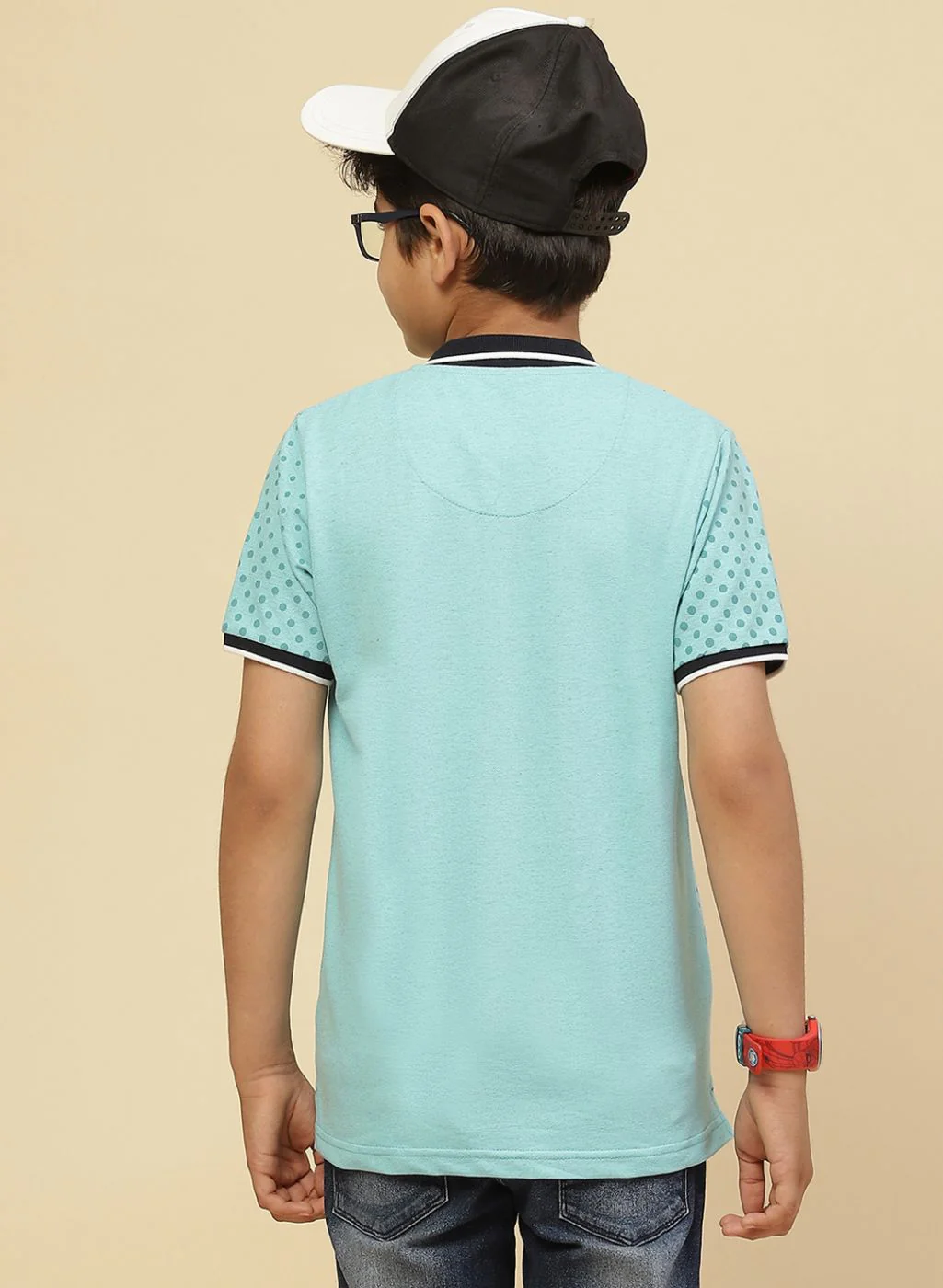 Boys Aqua Blue Printed T-Shirt - Image 5