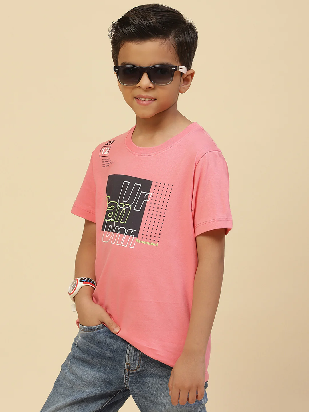 Boys Black & Pink Printed Round Neck Half Sleeve T-Shirt (Pack of 2) - Image 3