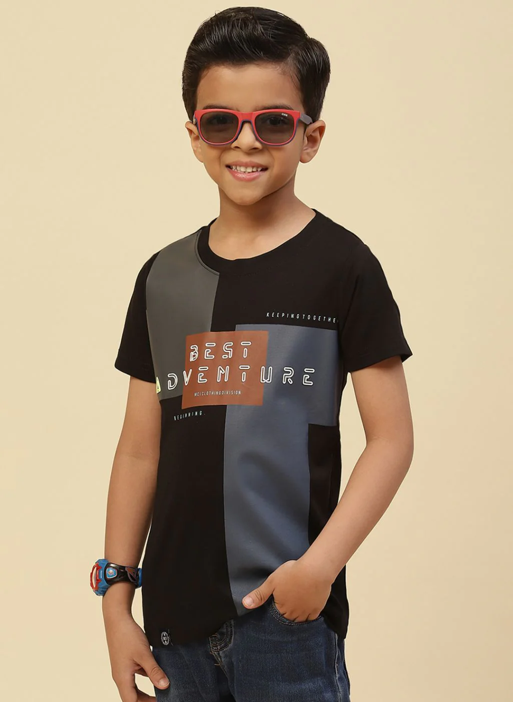 Boys Black Printed T-Shirt - Image 2