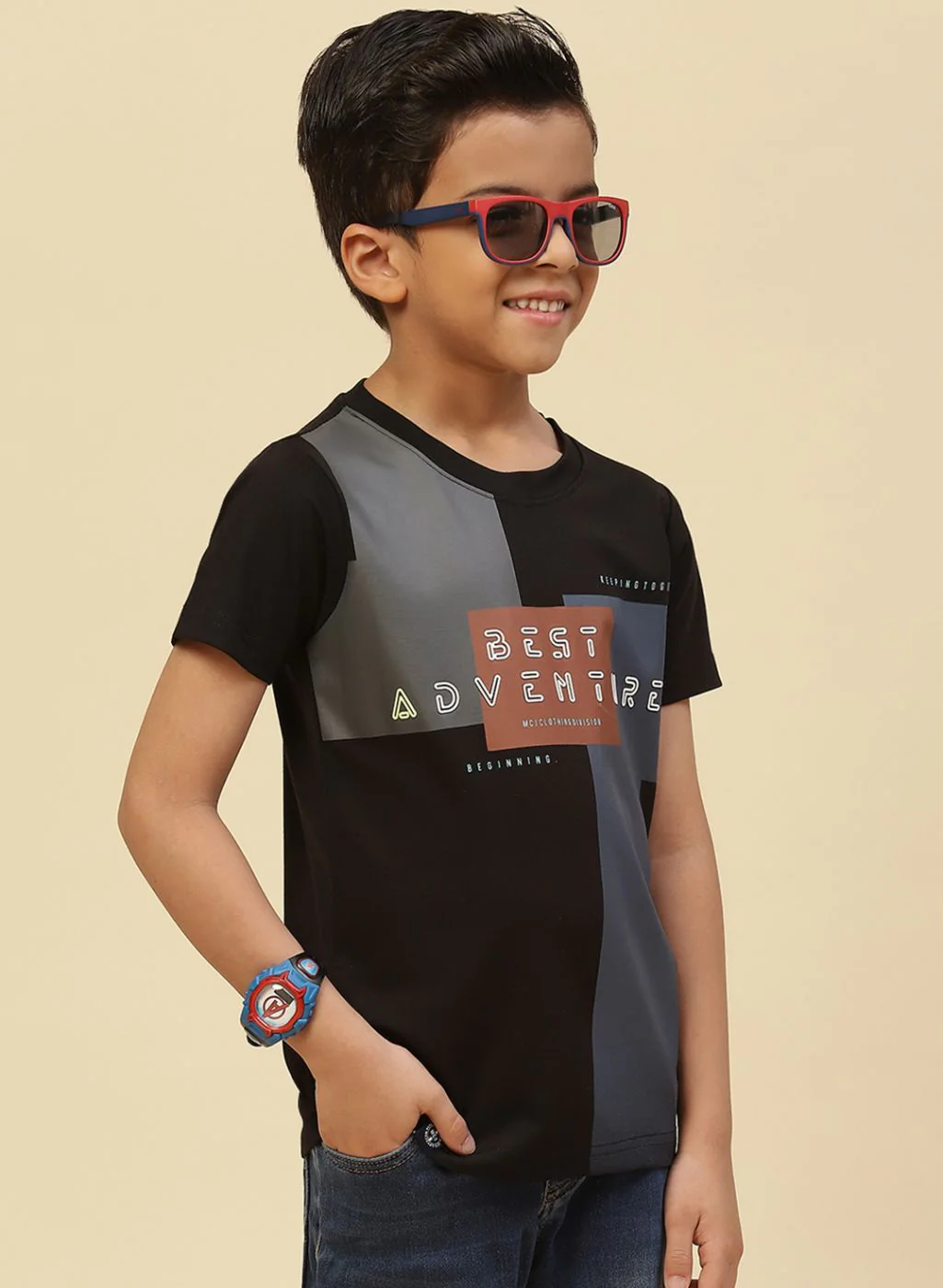 Boys Black Printed T-Shirt - Image 3