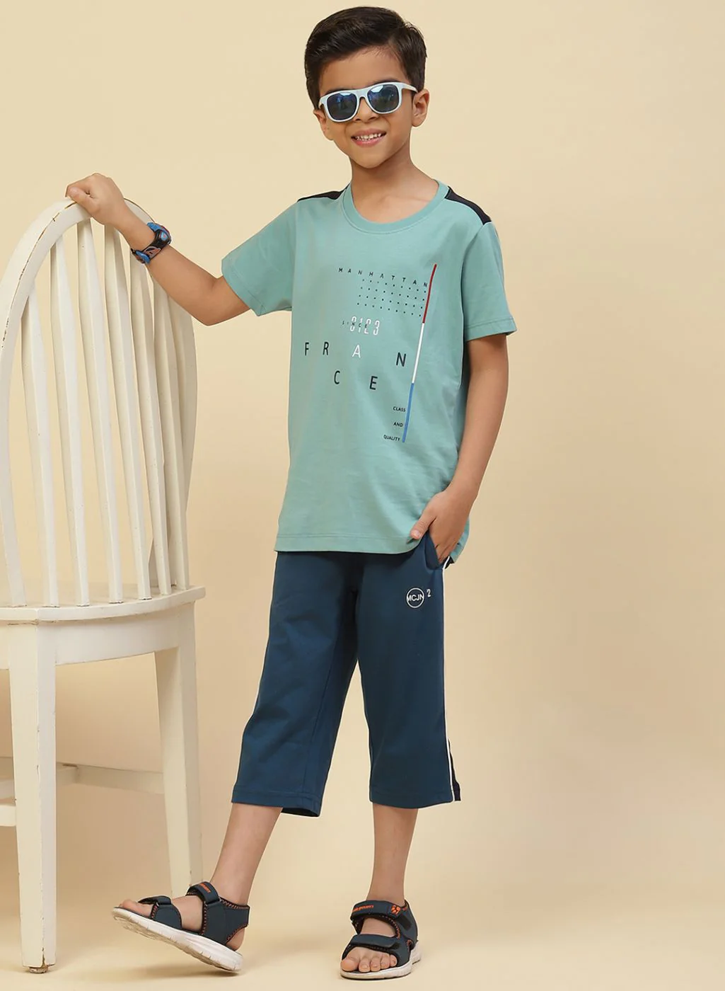 Boys Blue Printed Capri - Image 5