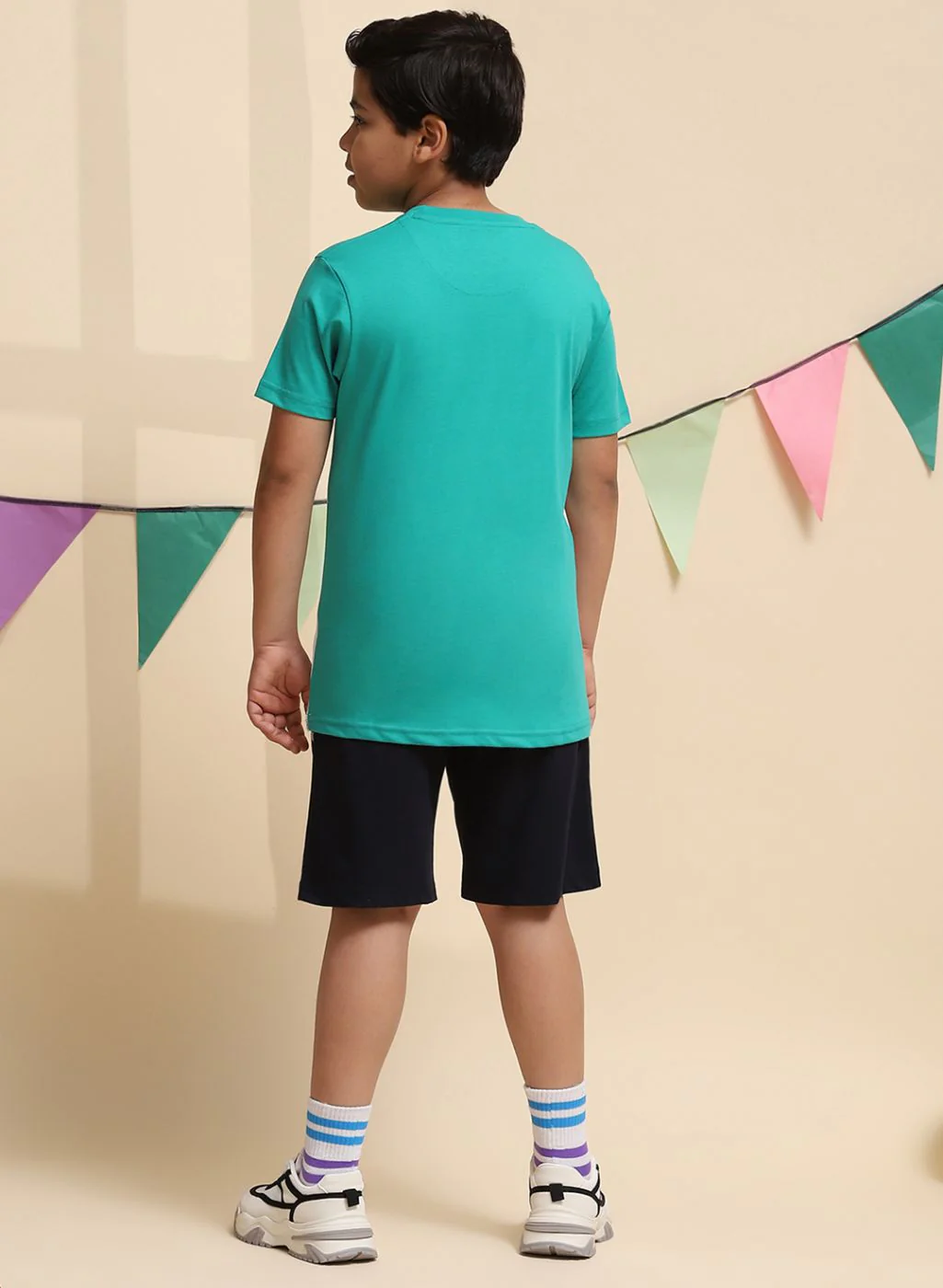 Boys Green & NAvy Blue Printed Bermuda Set - Image 5
