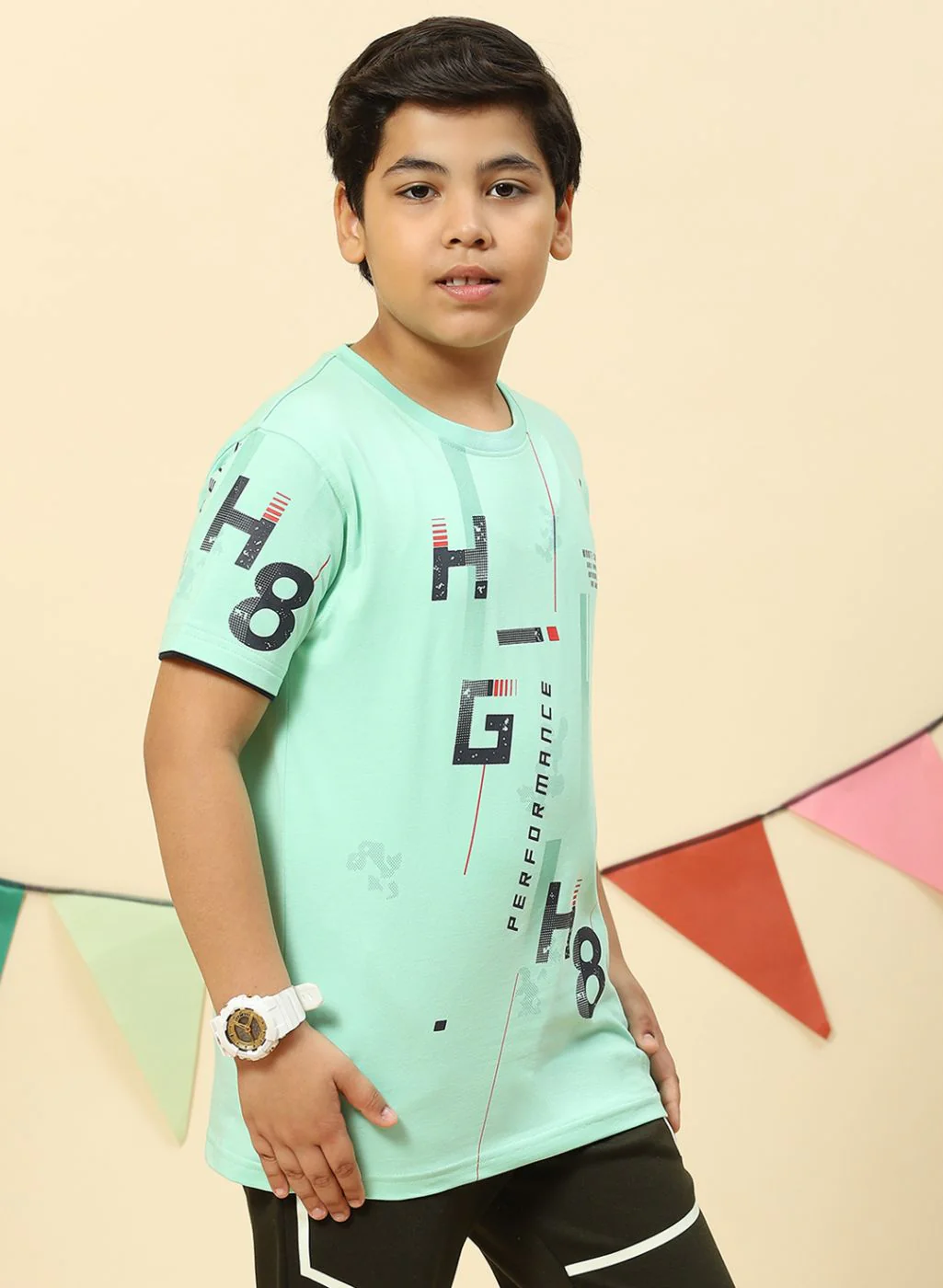 Boys Green Printed T-Shirt - Image 4
