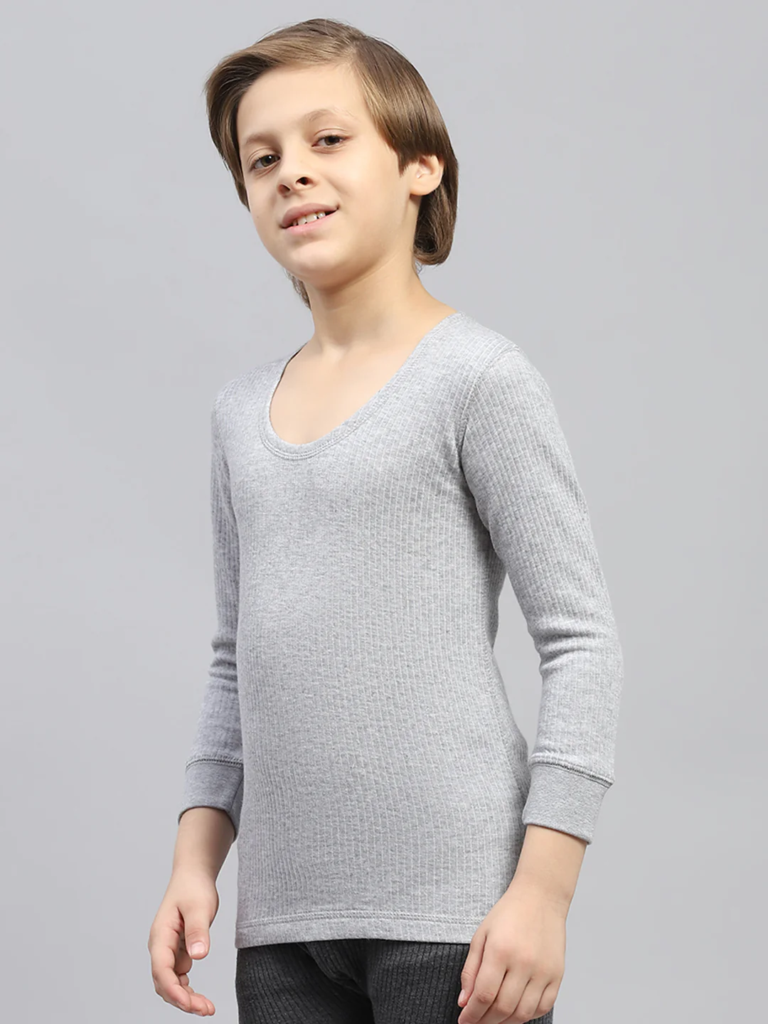 Boys Grey Solid Thermal Vest - Image 3