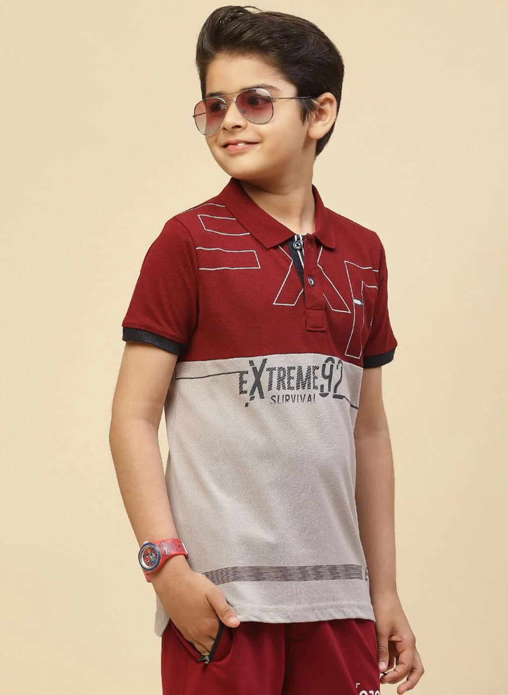 Boys Maroon Printed T-Shirt - Image 3
