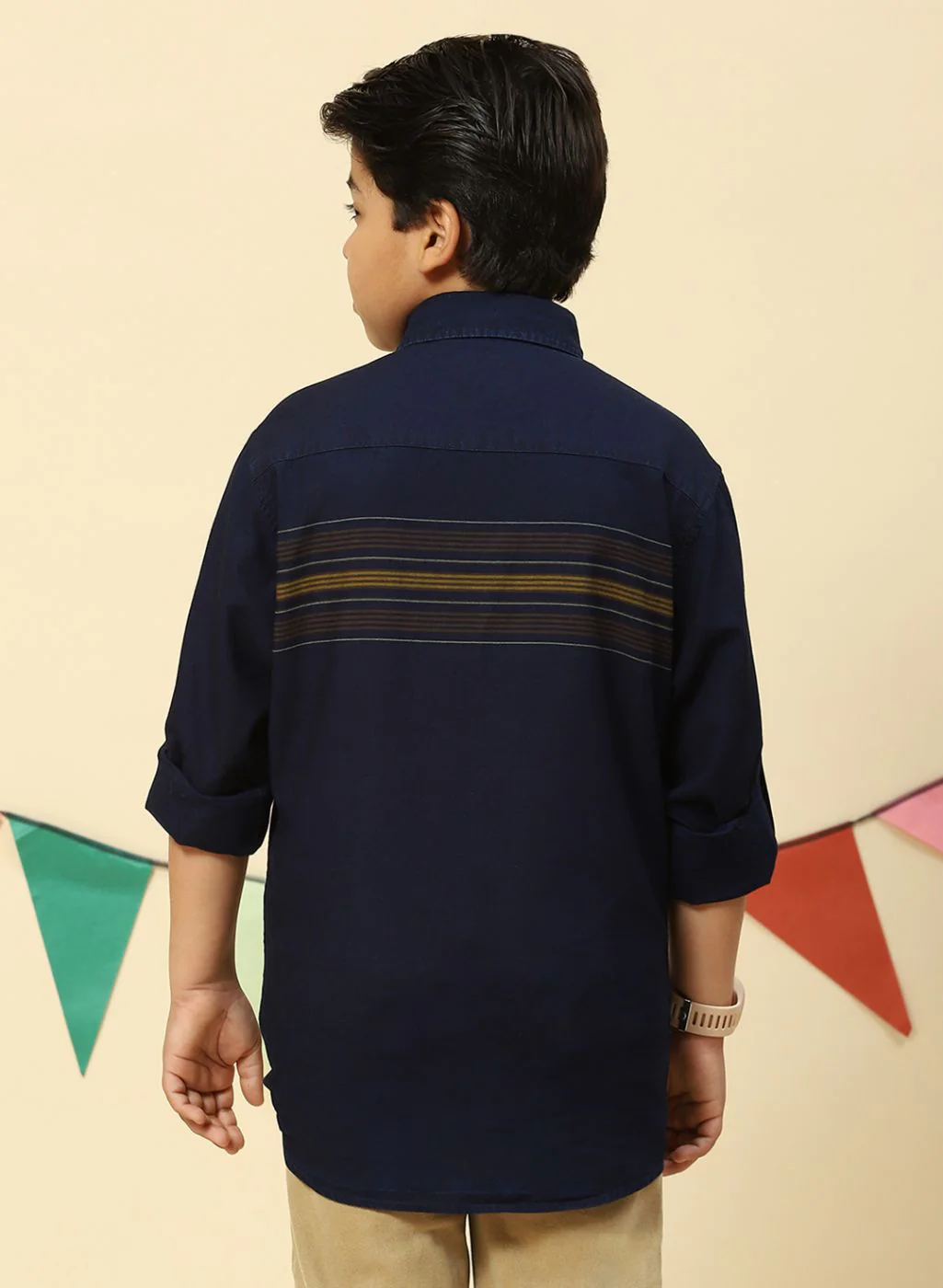 Boys Mustard & NAvy Blue Stripe Shirt - Image 5