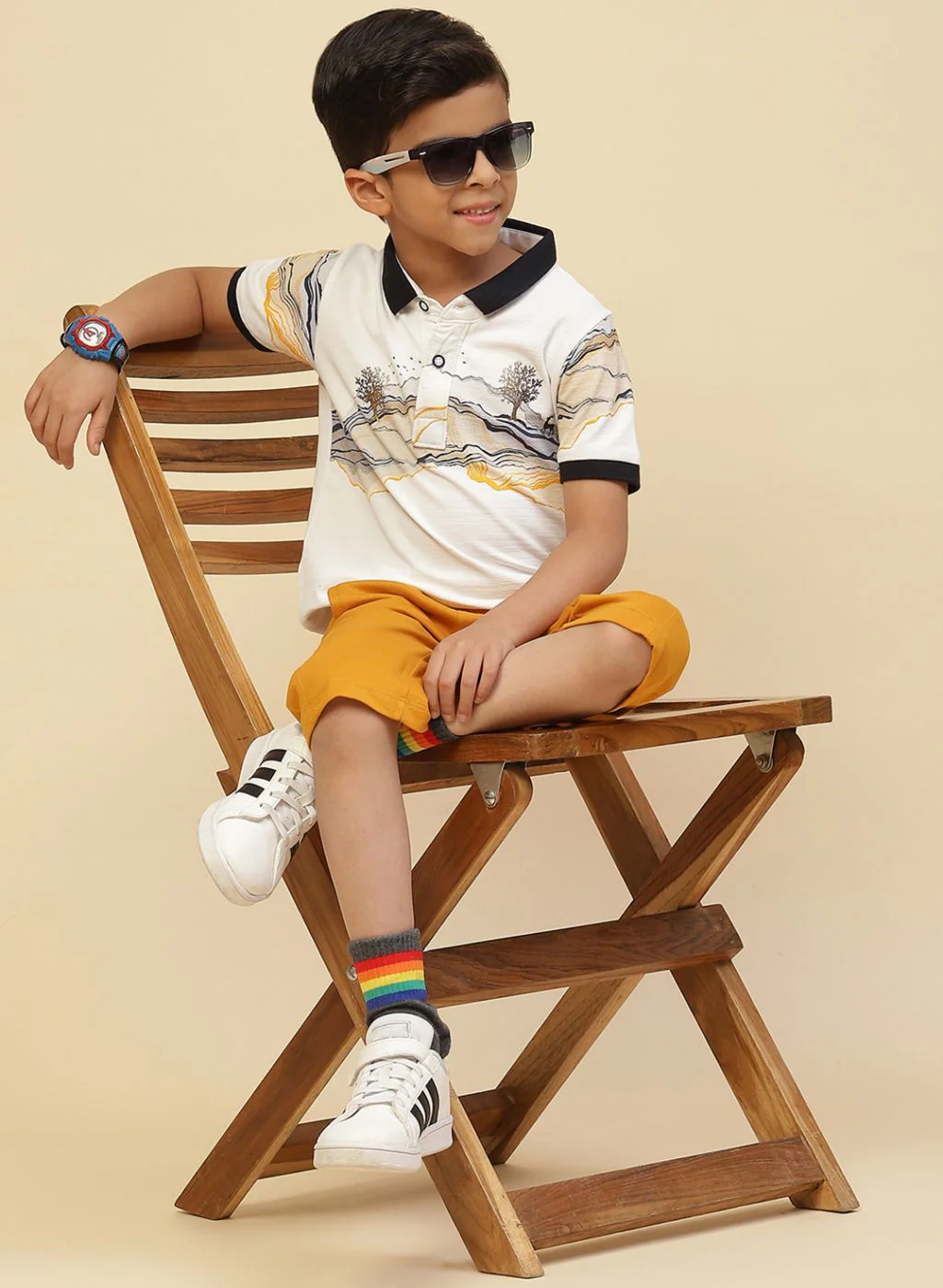 Boys Mustard Printed Capri - Image 2