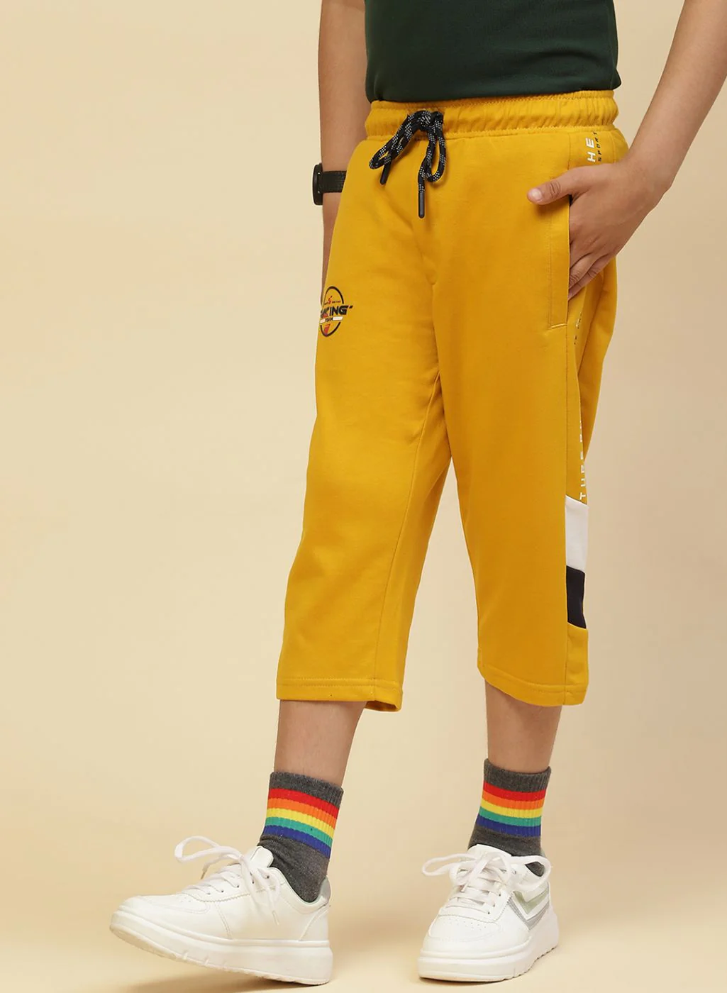 Boys Mustard Printed Capri - Image 3