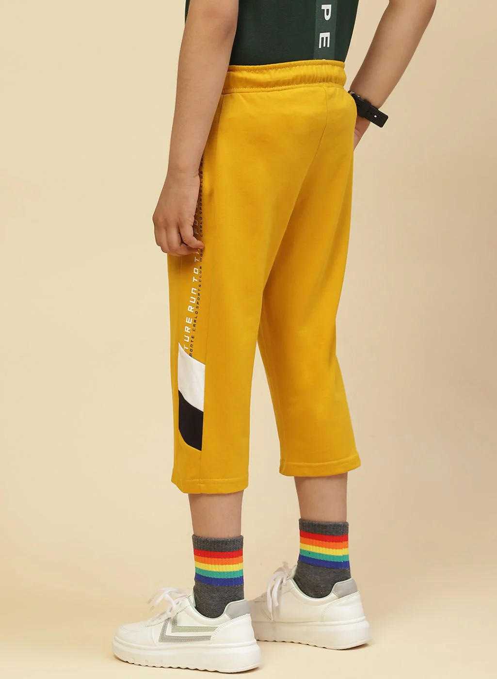 Boys Mustard Printed Capri - Image 5