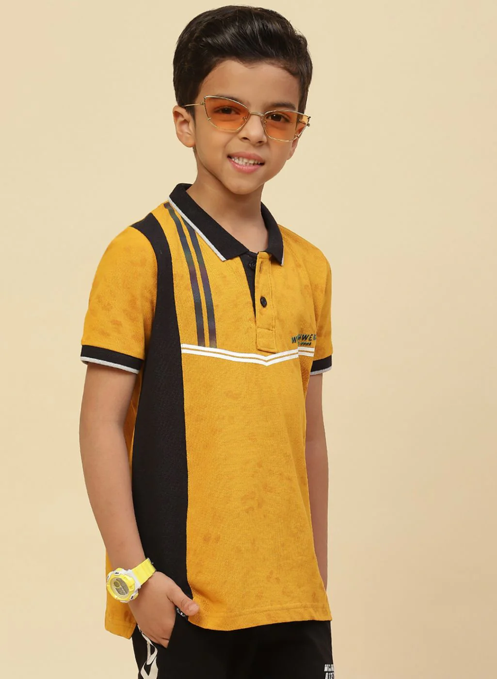 Boys Mustard Printed T-Shirt - Image 3