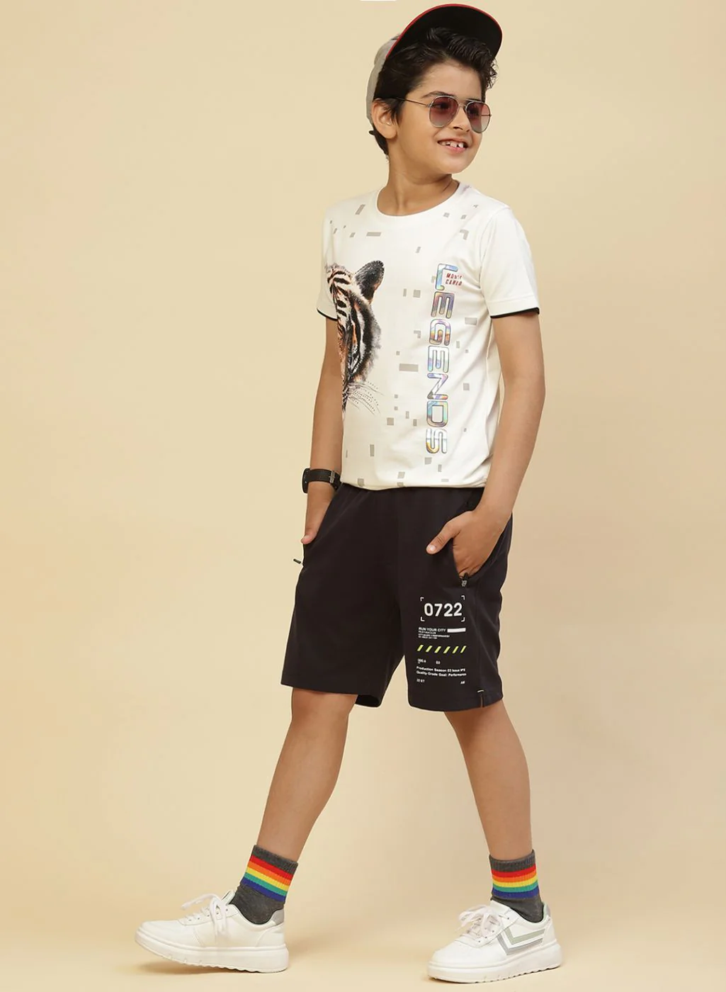 Boys NAvy Blue Printed Bermuda - Image 2