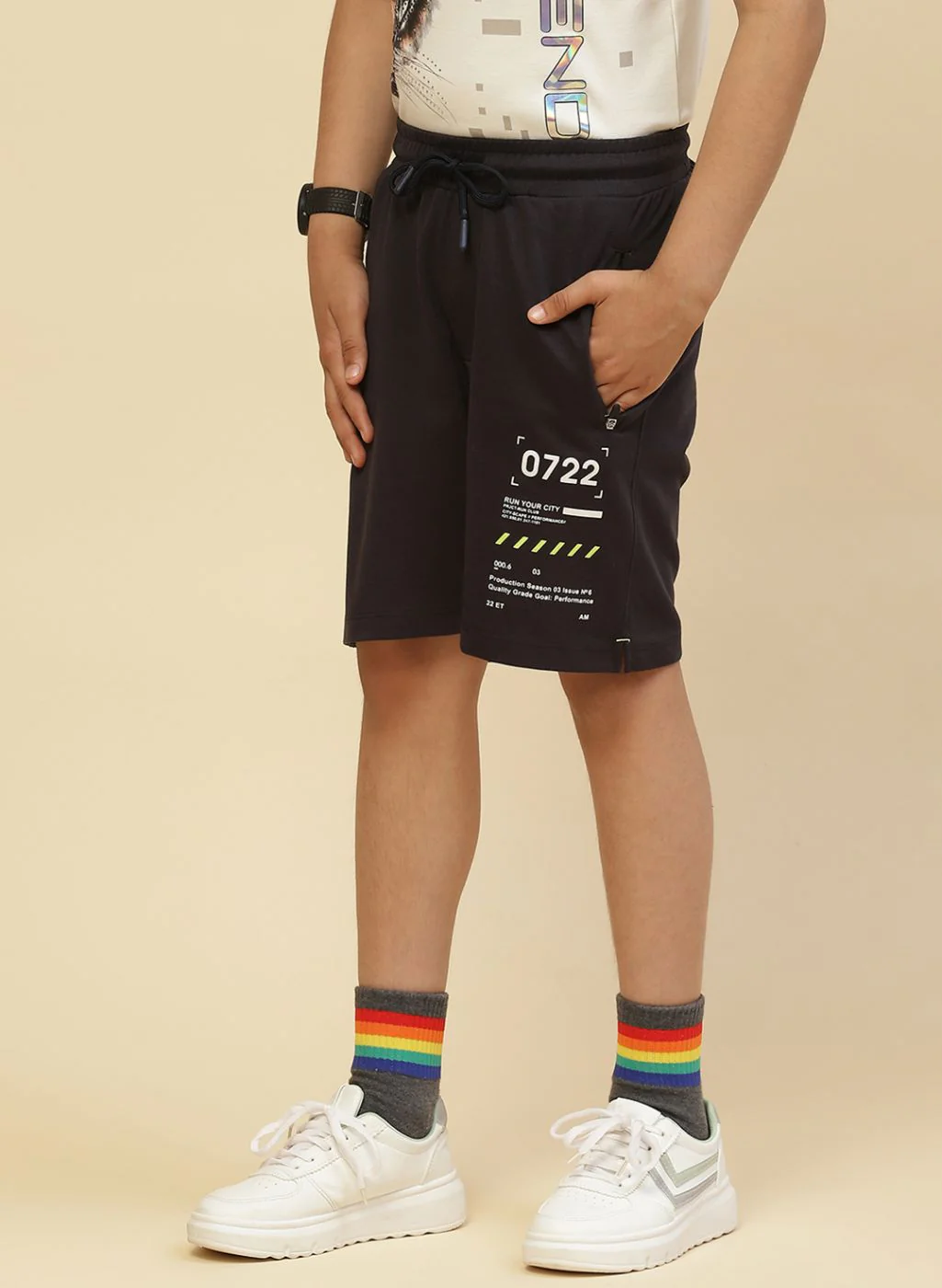 Boys NAvy Blue Printed Bermuda - Image 3