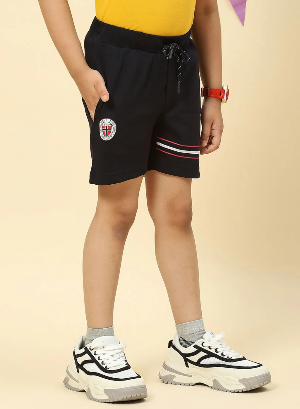 Boys NAvy Blue Printed Bermuda - Image 4