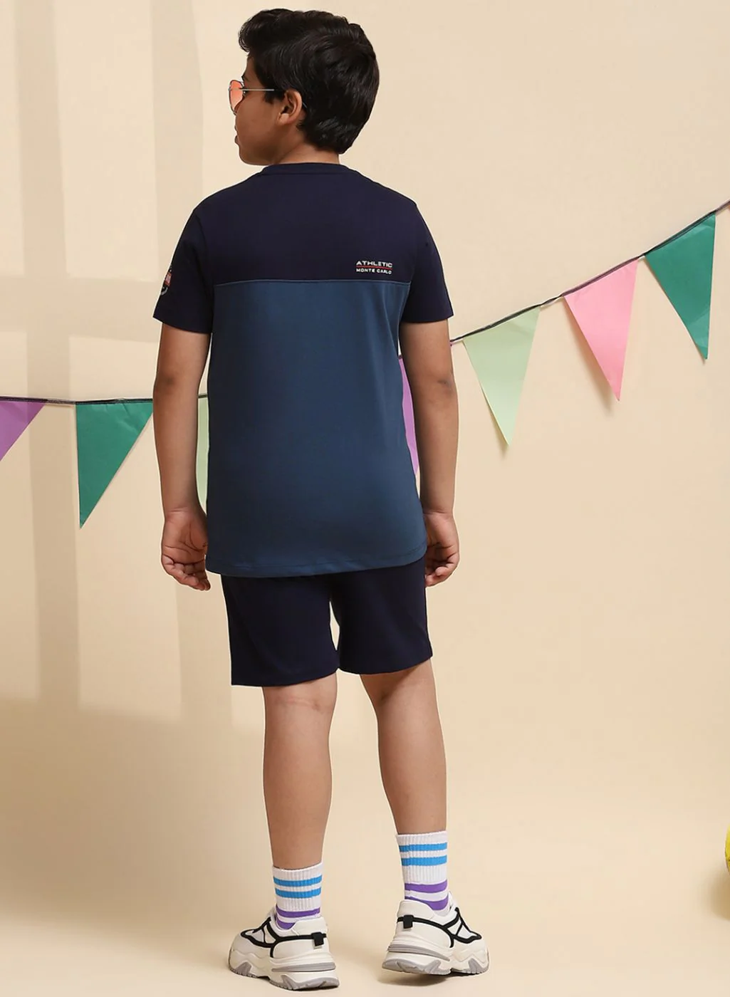 Boys NAvy Blue Printed Bermuda Set - Image 5