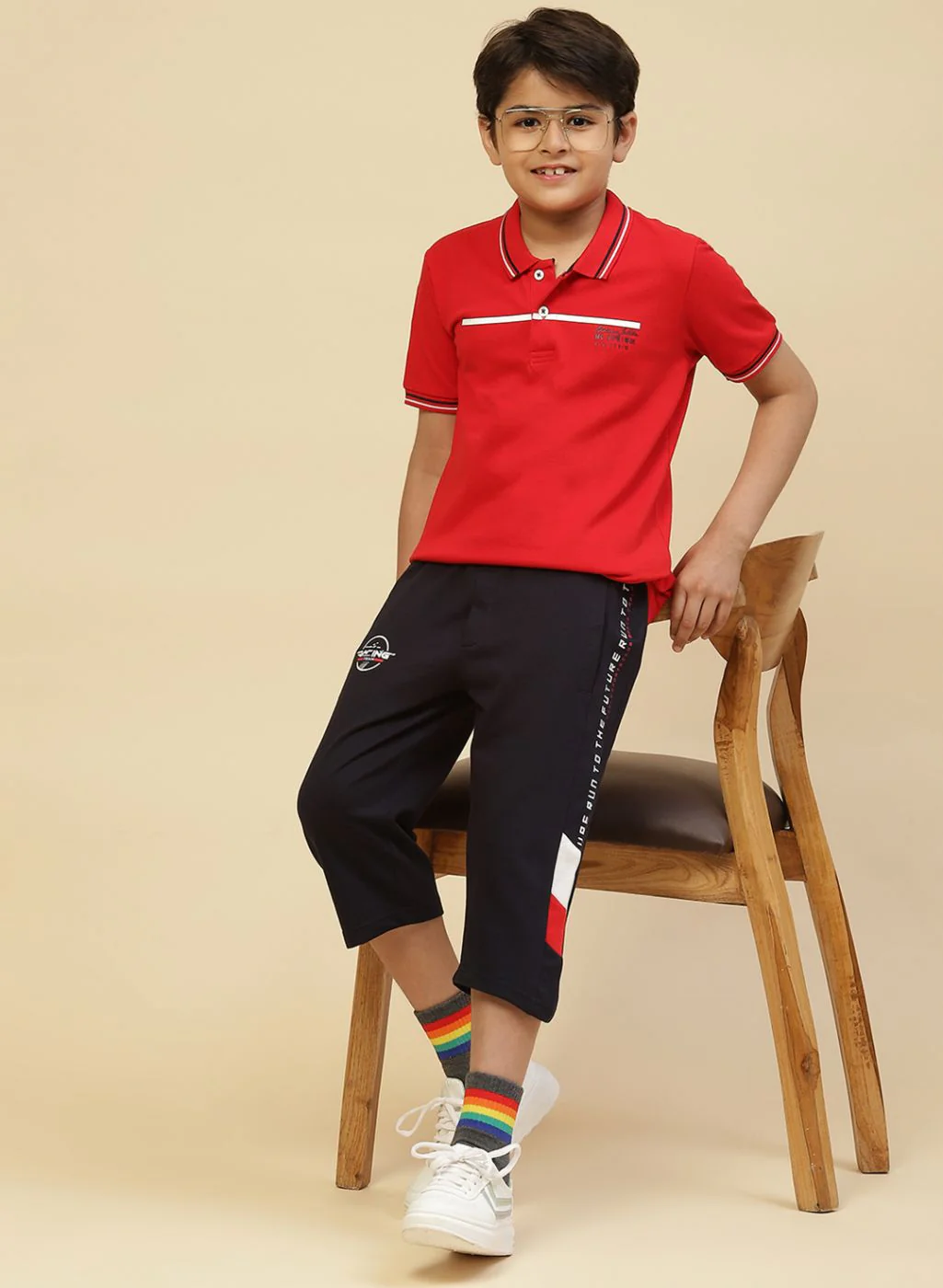 Boys NAvy Blue Printed Capri - Image 4