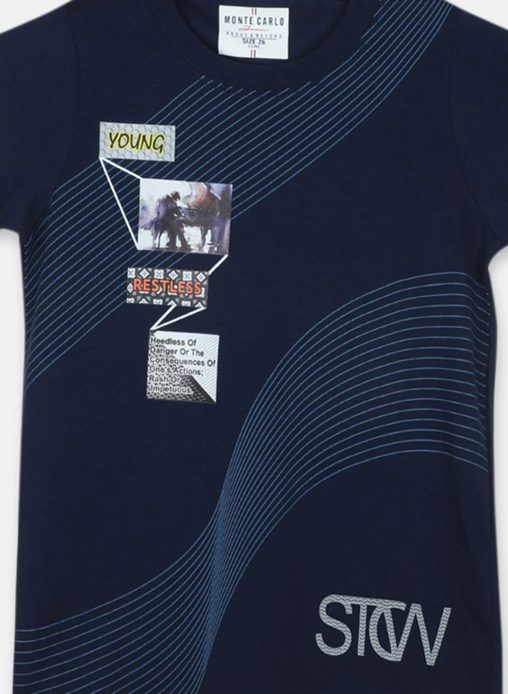 Boys NAvy Blue Printed T-Shirt - Image 3