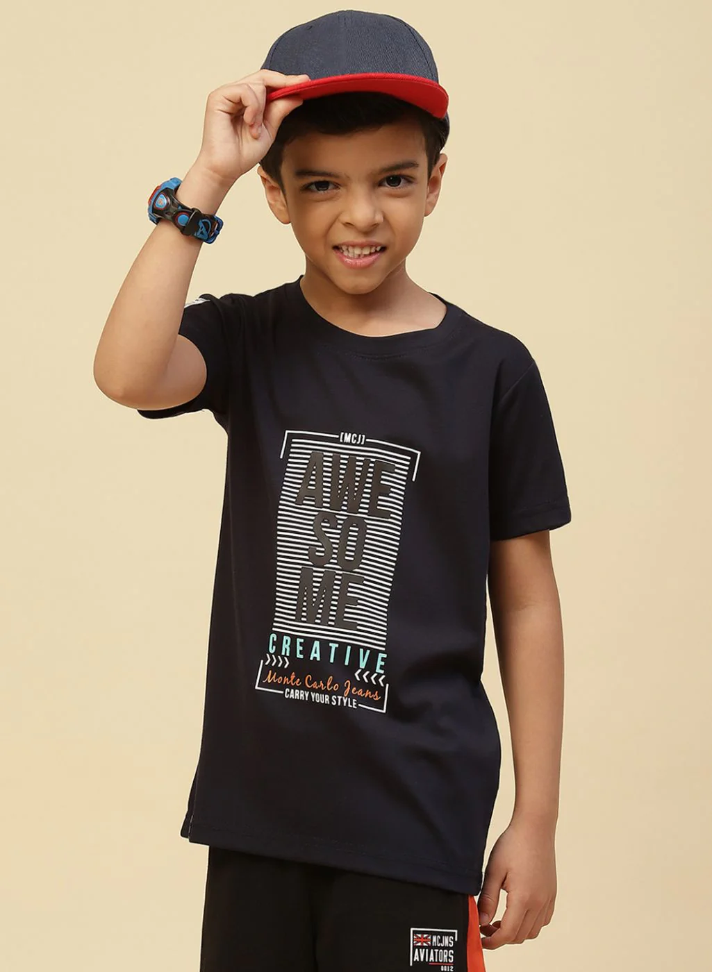 Boys Navy Blue Printed T-Shirt - Image 2
