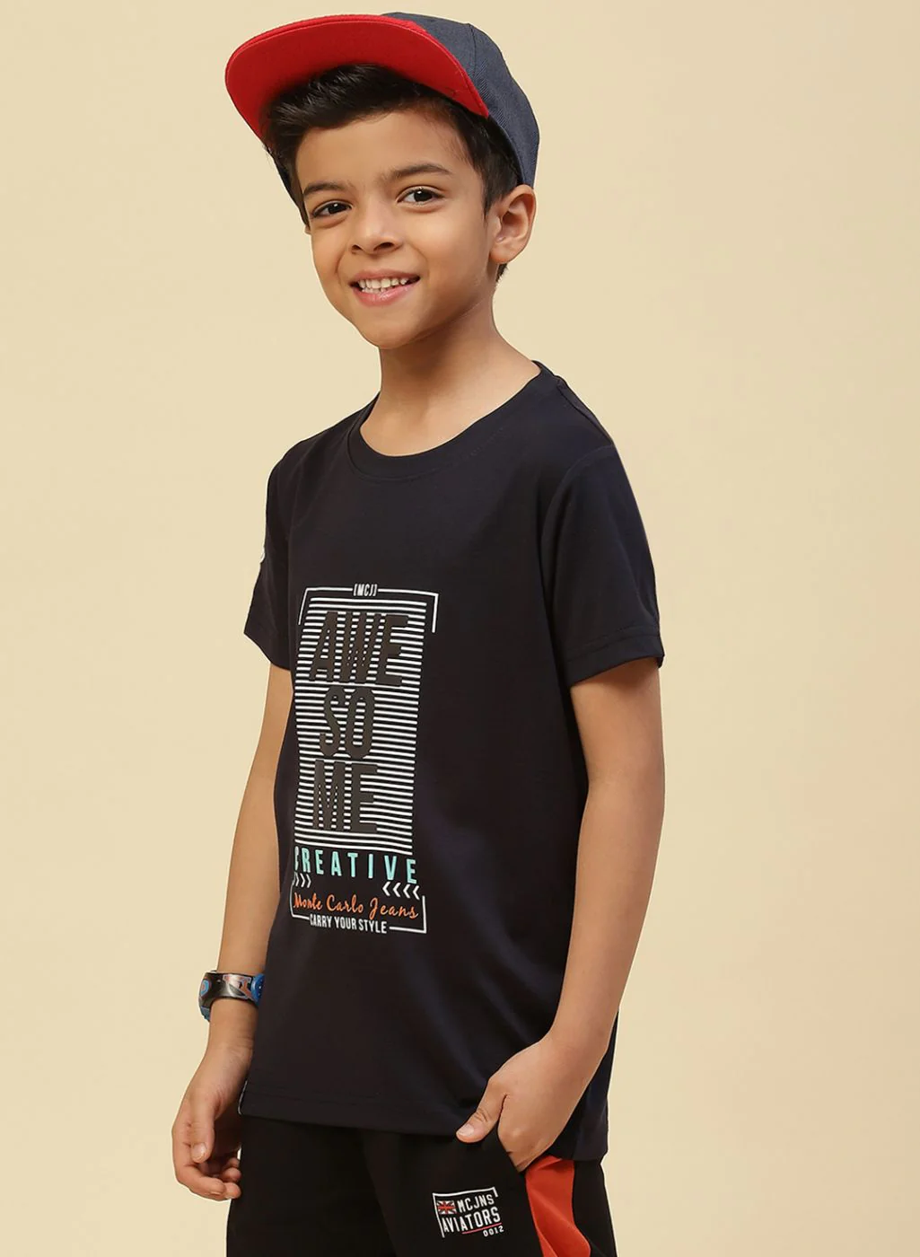 Boys Navy Blue Printed T-Shirt - Image 3