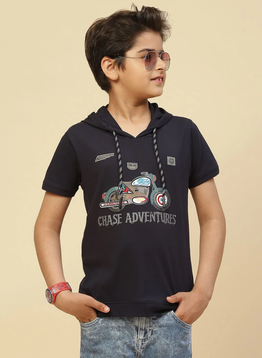 Boys Navy Blue Printed T-Shirt - Image 2
