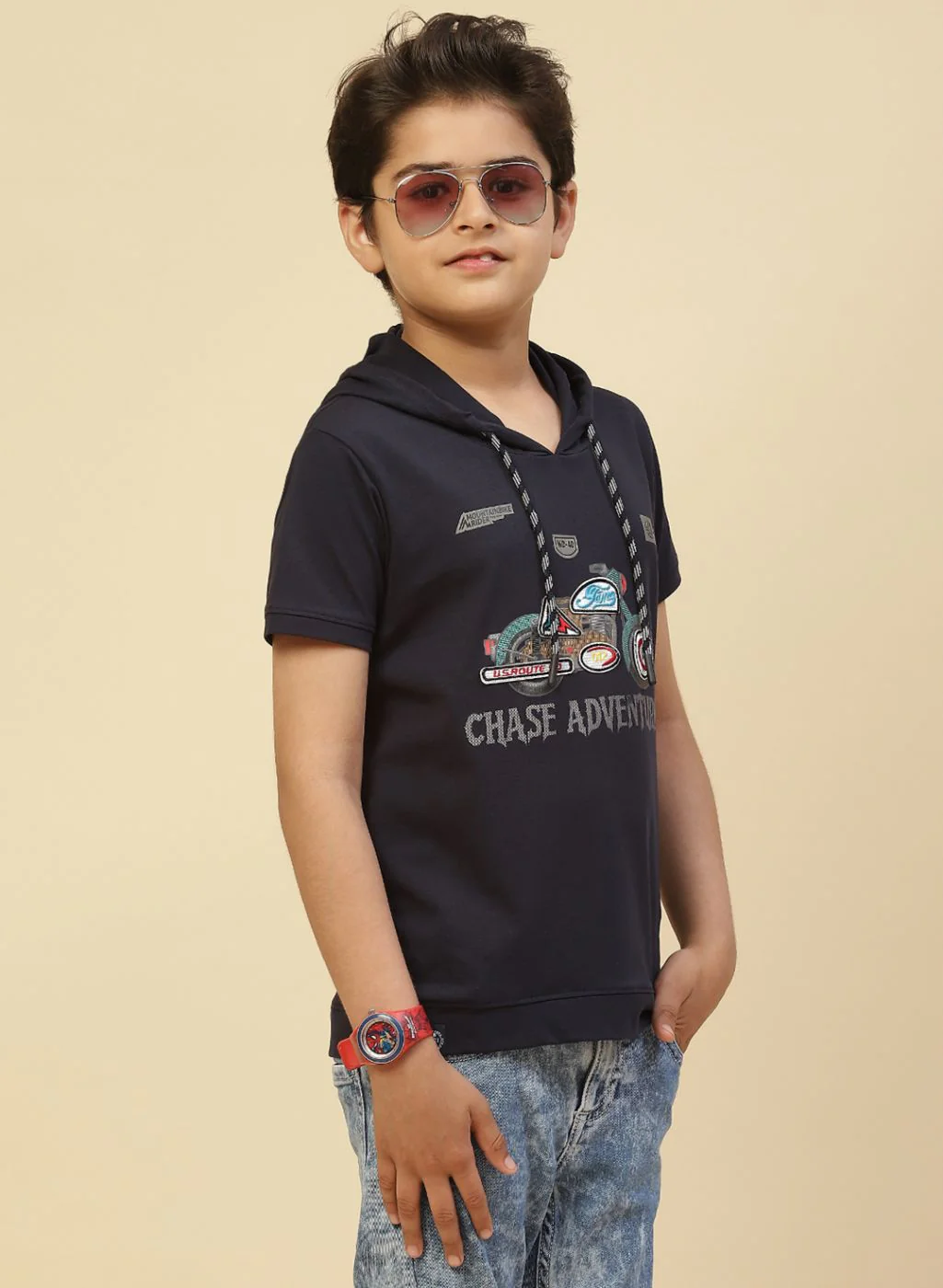 Boys Navy Blue Printed T-Shirt - Image 4