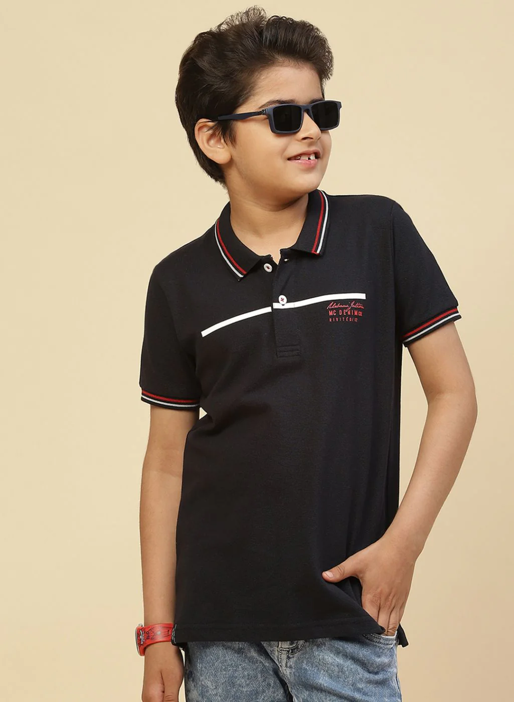Boys Navy Blue Printed T-Shirt - Image 2