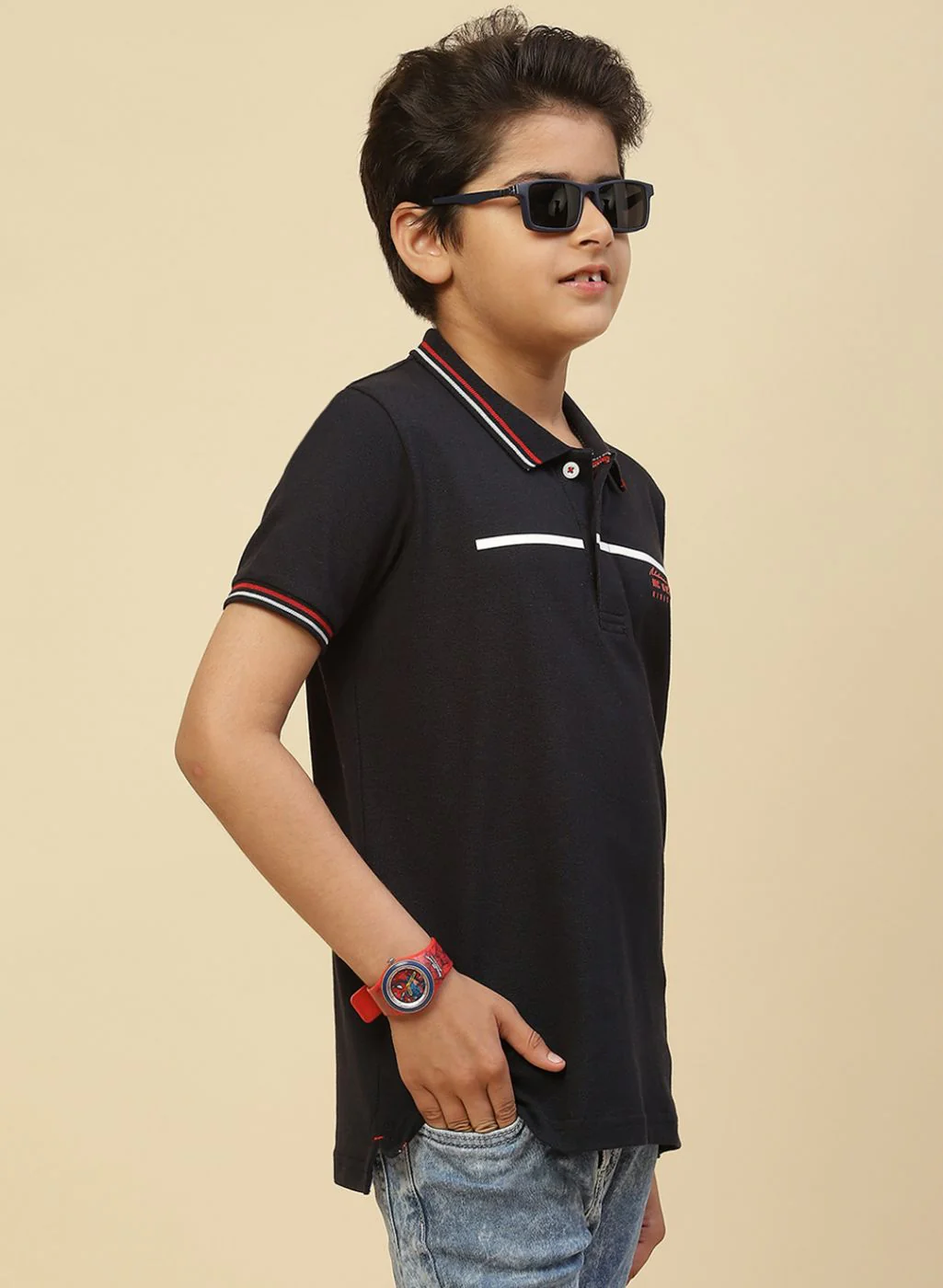 Boys Navy Blue Printed T-Shirt - Image 4