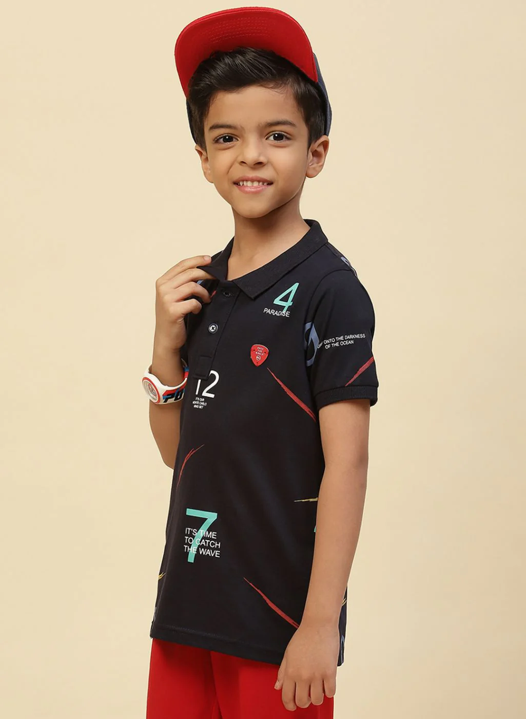 Boys Navy Blue Printed T-Shirt - Image 2