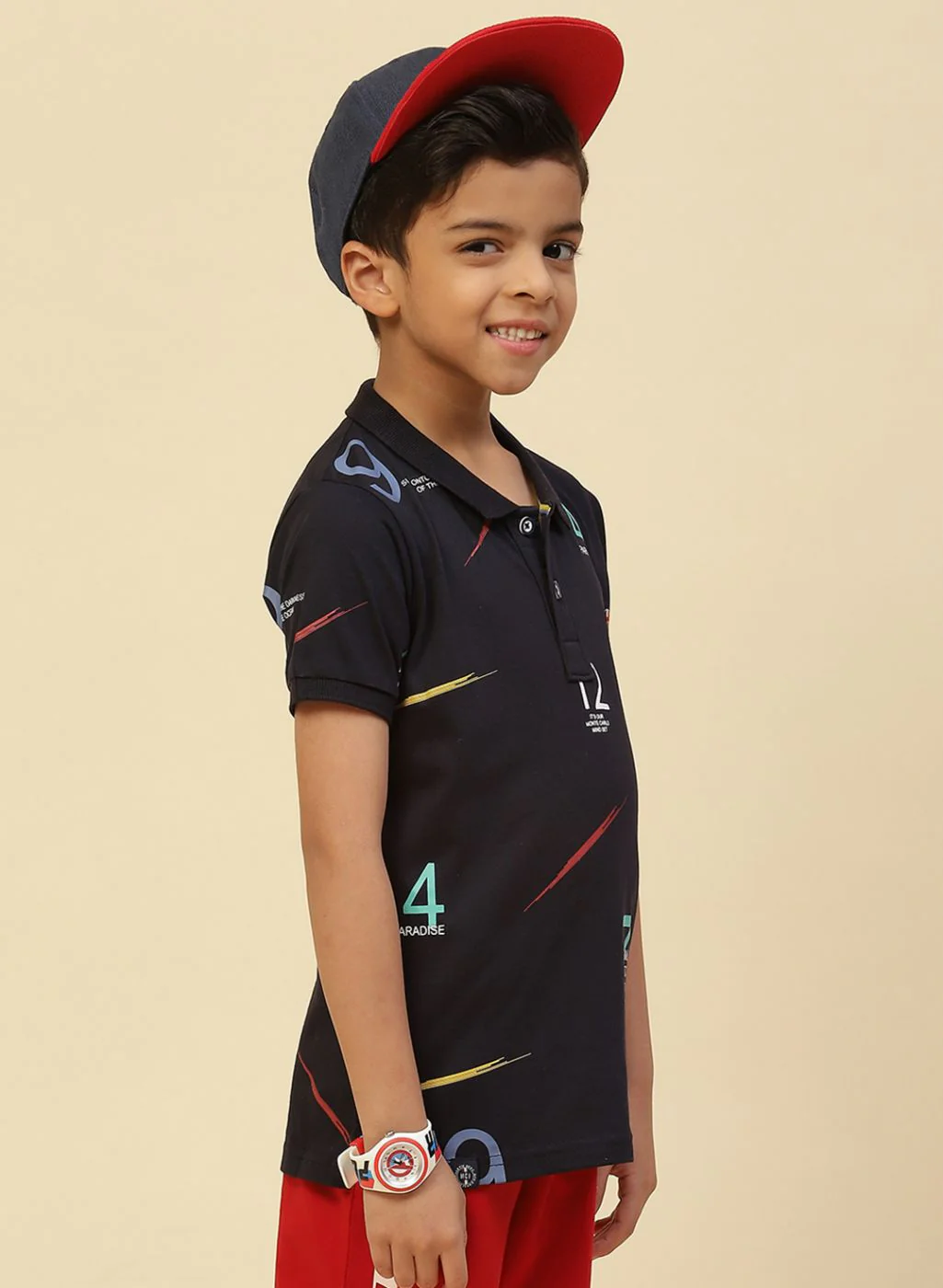 Boys Navy Blue Printed T-Shirt - Image 3