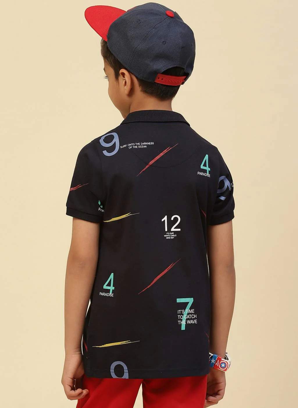 Boys Navy Blue Printed T-Shirt - Image 4