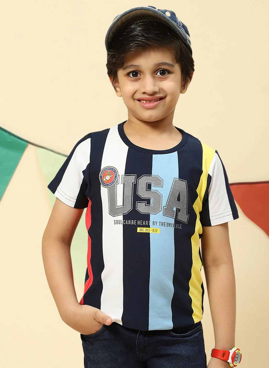 Boys NAvy Blue Printed T-Shirt - Image 2