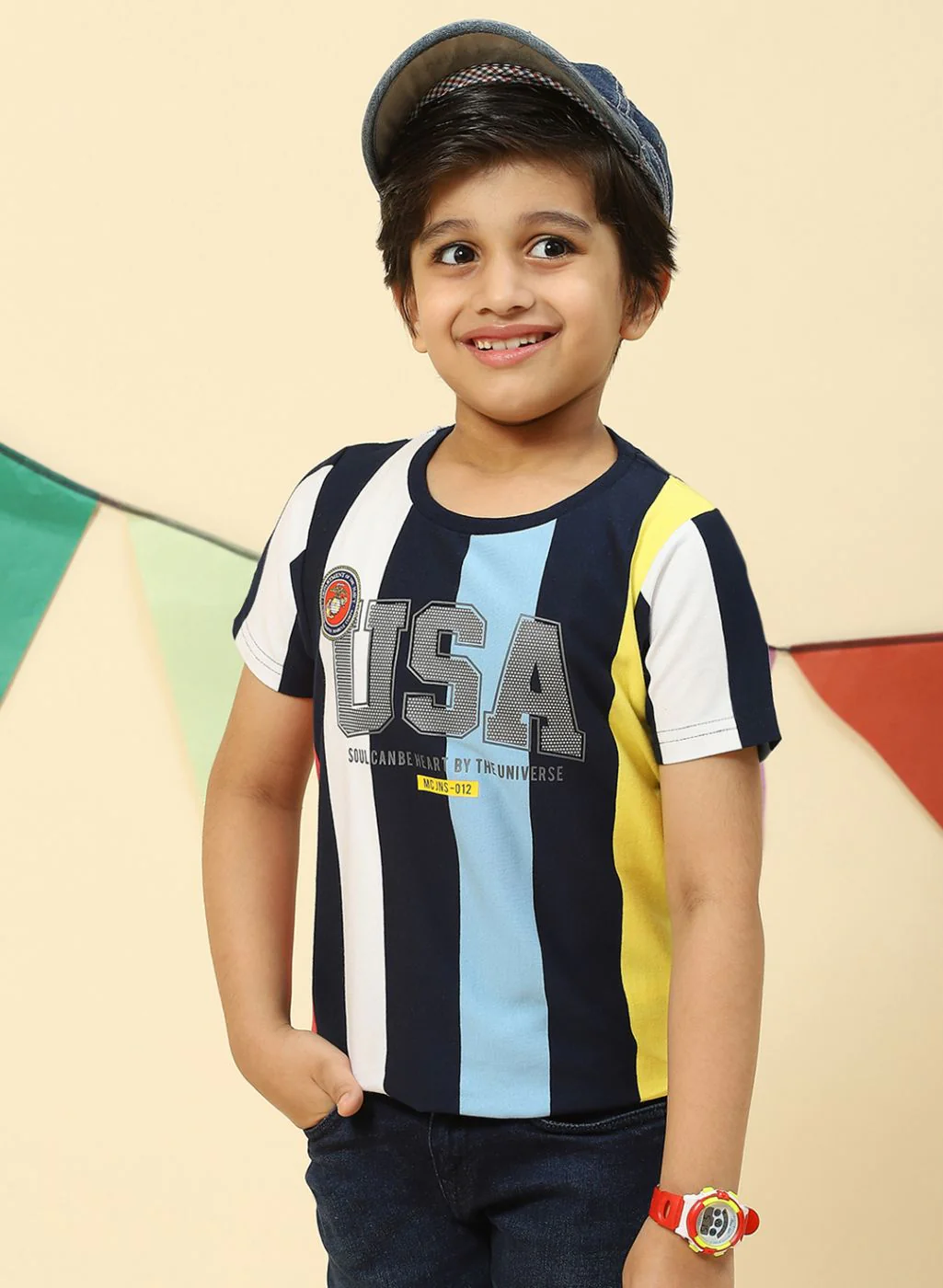 Boys NAvy Blue Printed T-Shirt - Image 3