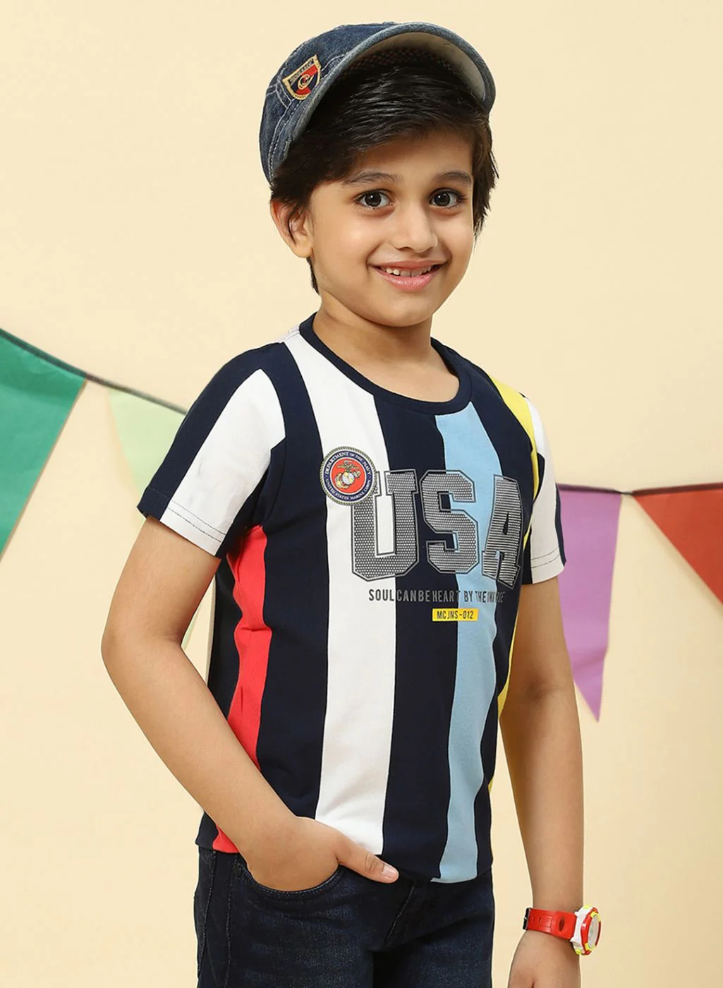 Boys NAvy Blue Printed T-Shirt - Image 4