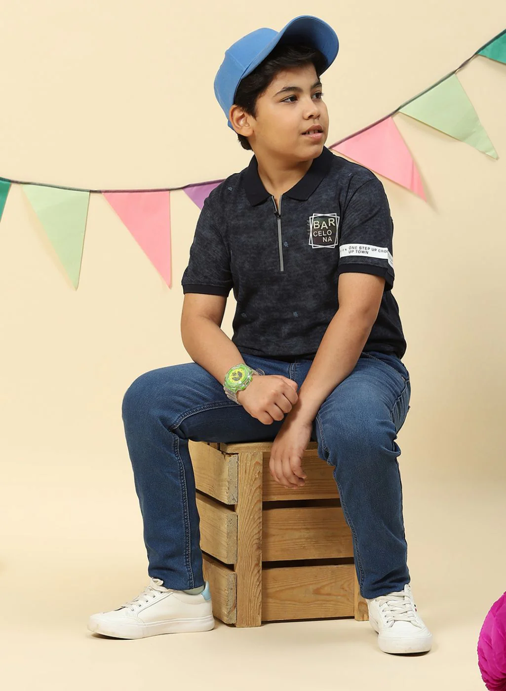 Boys Navy Blue Printed T-Shirt - Image 2
